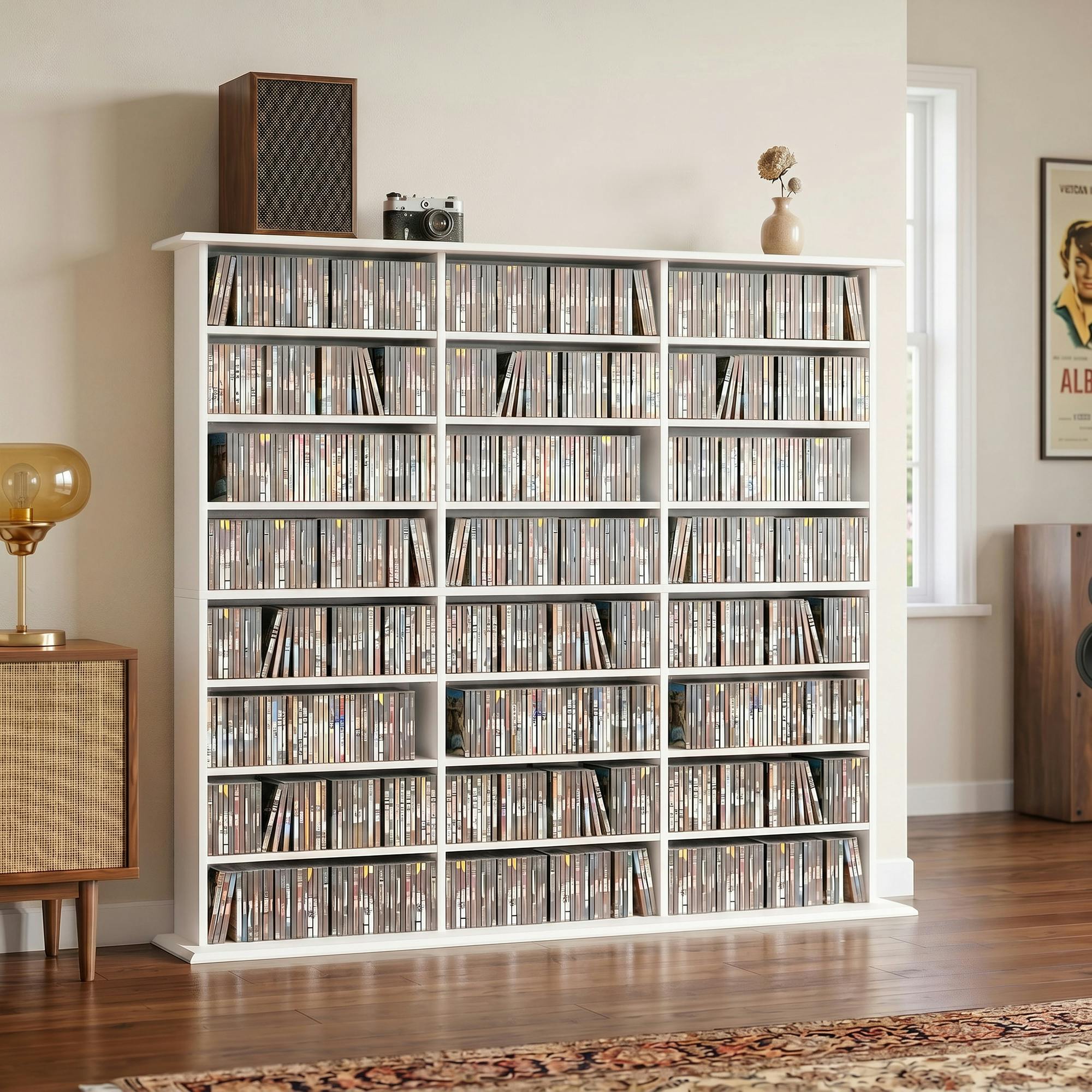 Homcom White Dvd Storage Unit, Media Storage Shelf With 24 Compartments, - 145 Cm