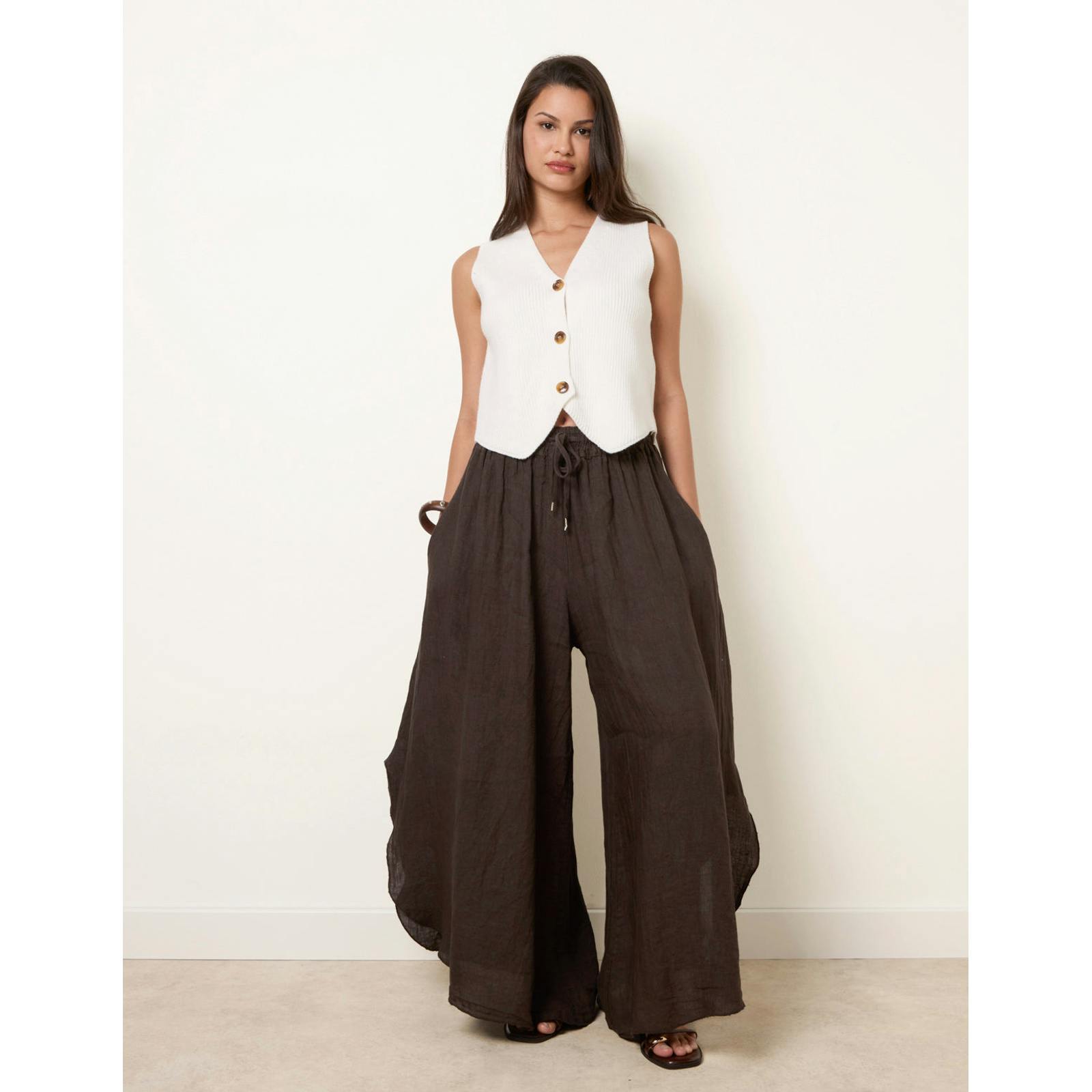 Blue Vanilla Blue/Brown Vanilla Extreme Wide Leg Linen Trousers - One Size