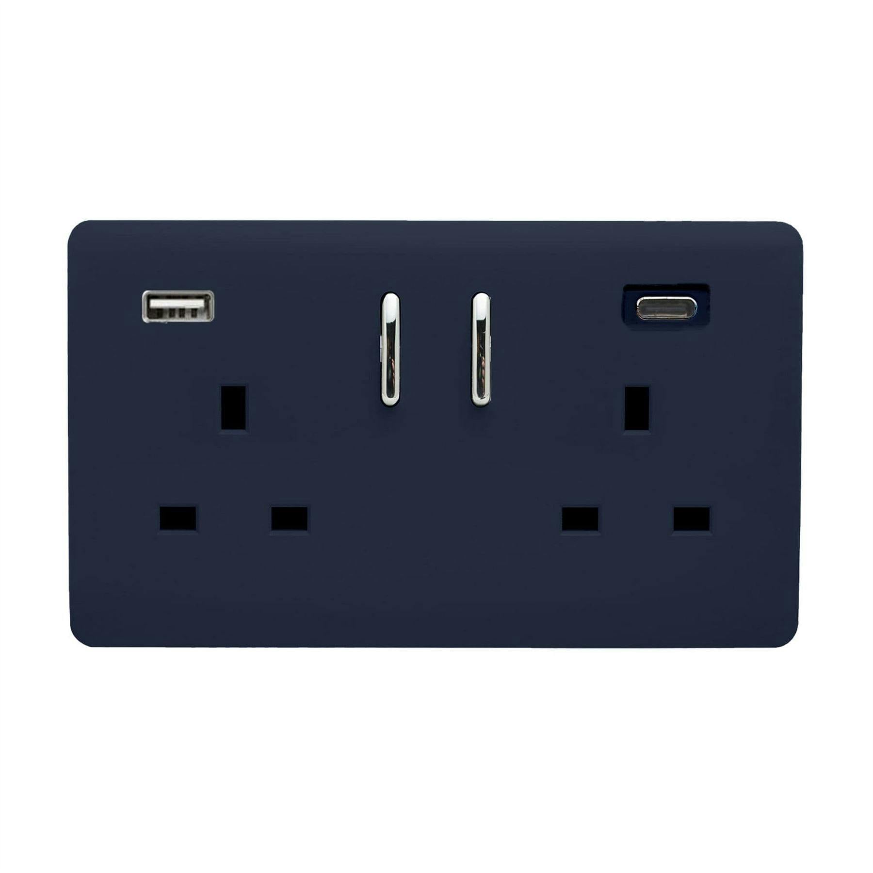 Trendi Switch Blue 2 Gang Usb 3100Ma Type A & C Usb Plug Socket In Navy