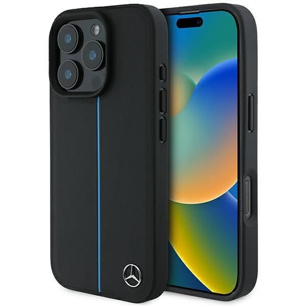 Mercedes Blue/Black Mb Line Leather Case With Magsafe For Iphone 16 Pro 6.3" - Mehmp16l23rurbk