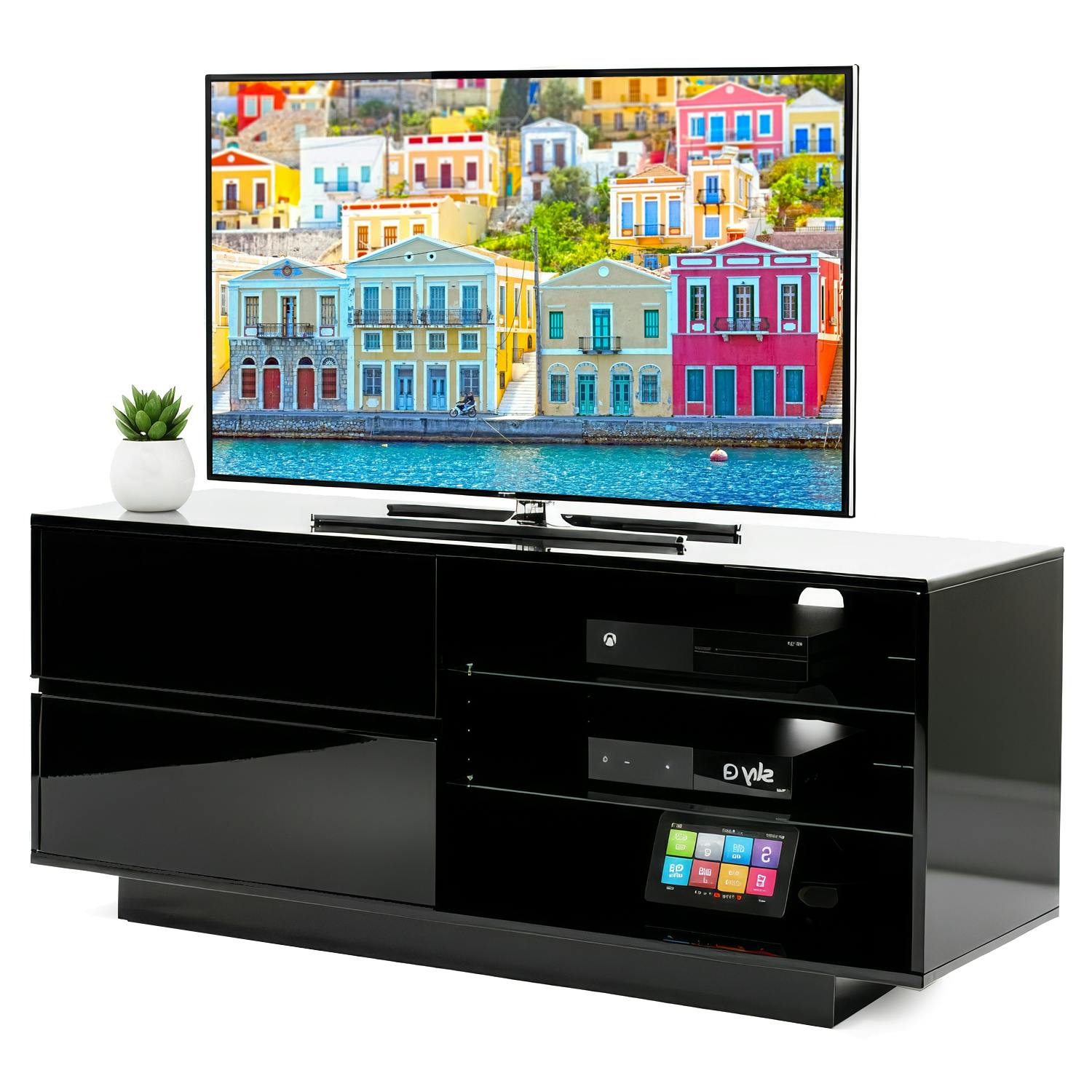 Homeology Black Gallus Gloss With 2- Drawers And 3-Shelf 32"-55" Led/Lcd/Plasma Cabinet Tv Stand - 1 - Mdf