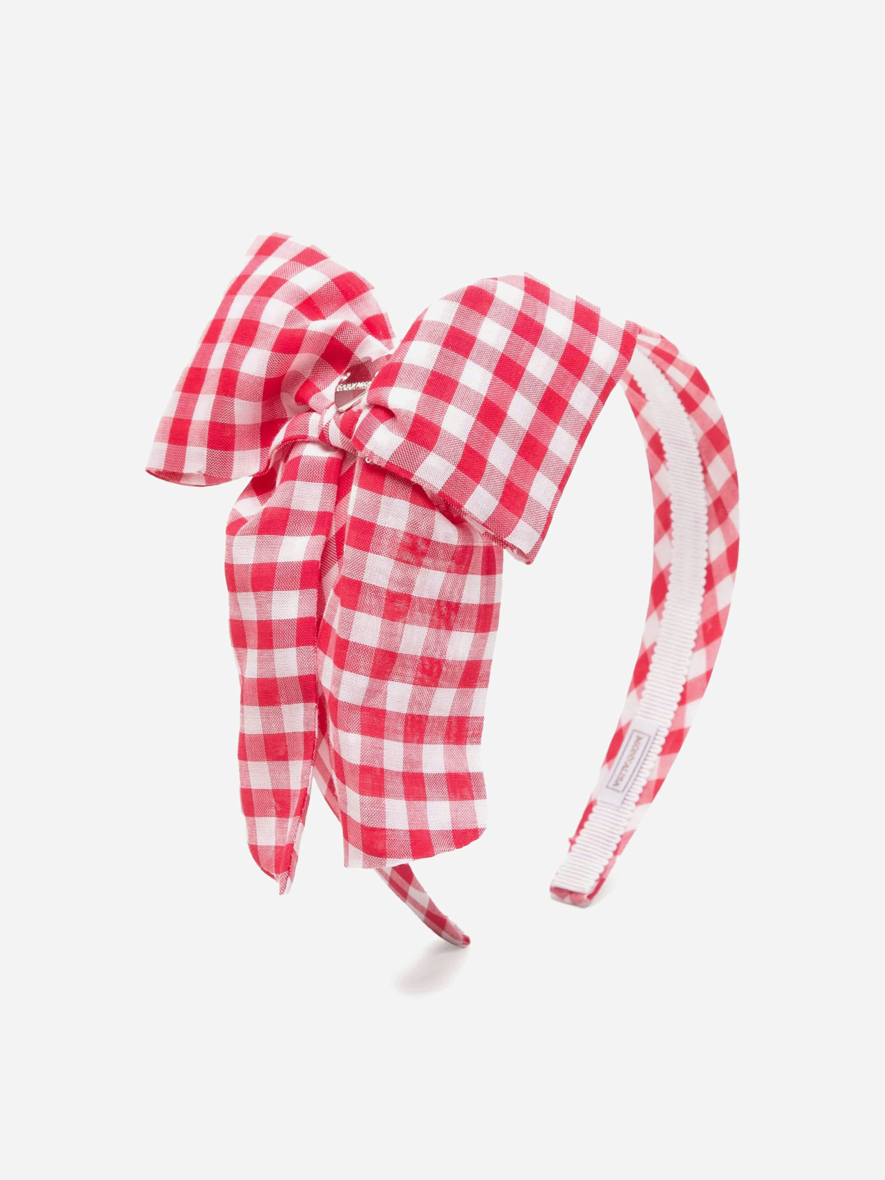 Monnalisa Girls Red Gingham Bow Headband In - One Size