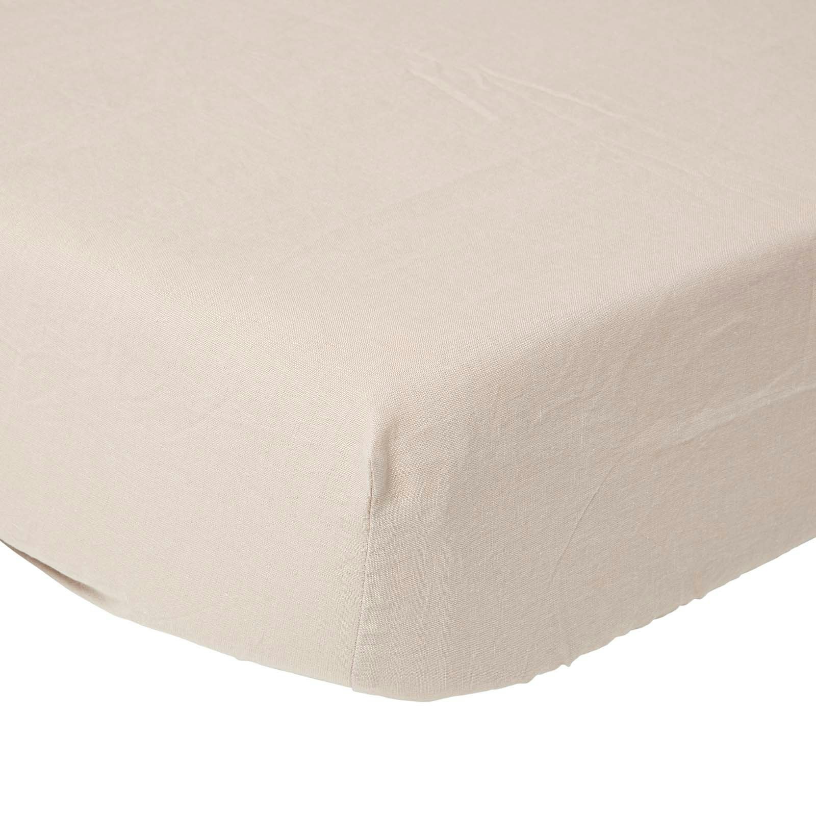Homescapes French Flax Linen Fitted Sheet – 46 Cm Extra Deep - Natural - Single
