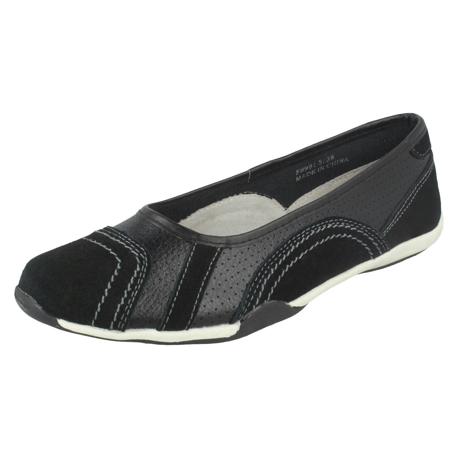 Down To Earth Women's Black/White Flat Ballerina Shoes - Uk 6