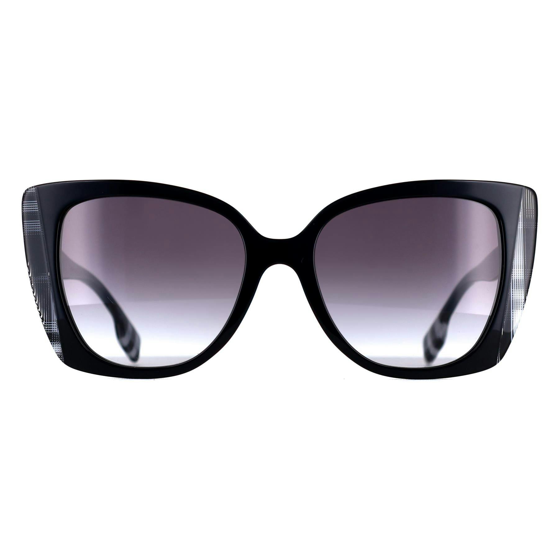 Burberry Women's Black Cat Eye Sunglass W/ White Check Grey Gradient Be4393 Meryl - Image 5