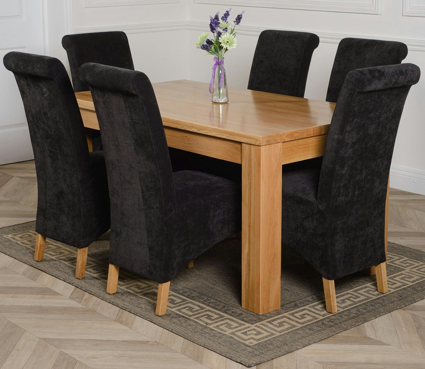 That's Furniture Black Dakota Oak Dining Table With Montana Fabric Chairs - 6 Chairs Medium