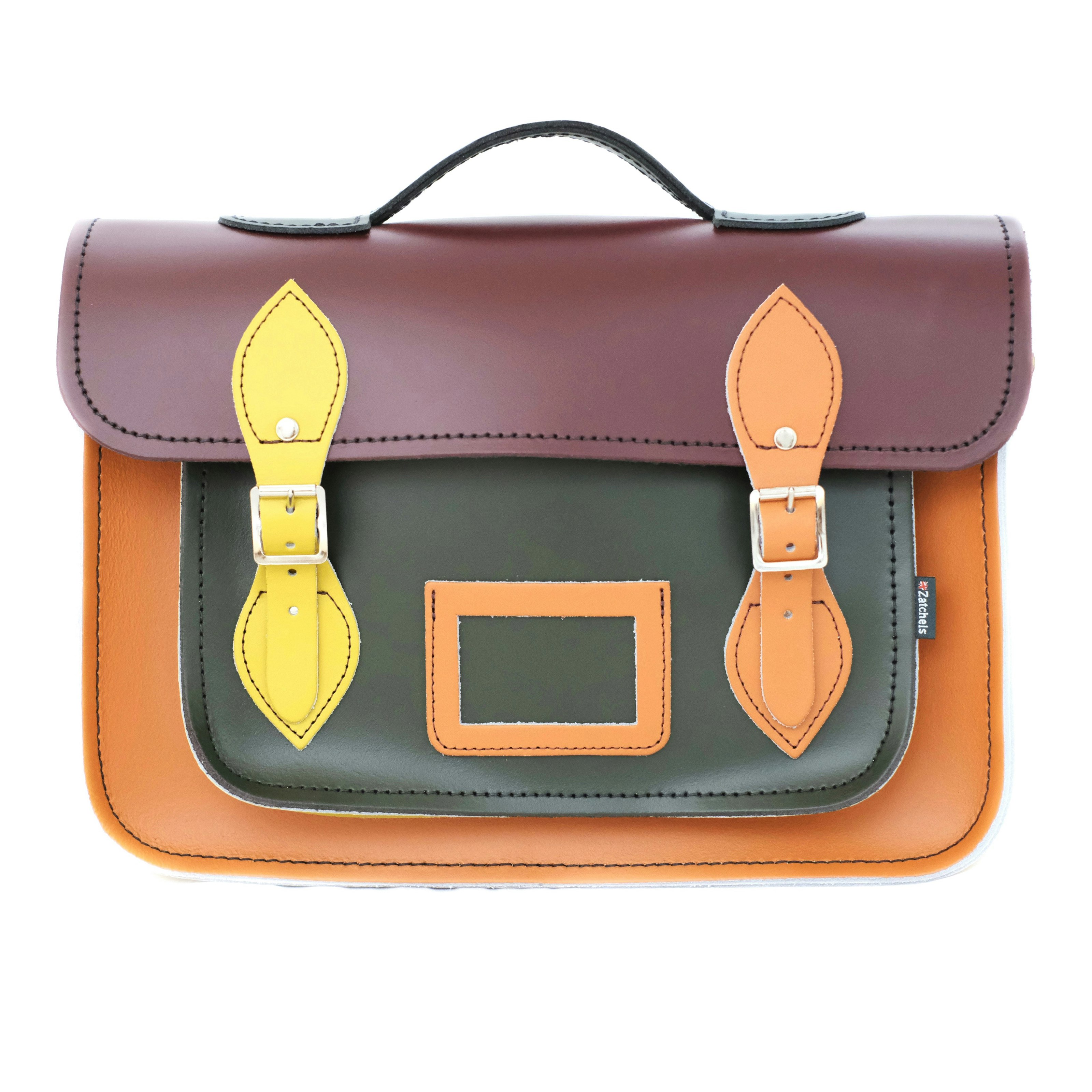 Zatchels Silver Handmade Leather Satchel - Autumnal Kaleidoscope - 14.5"