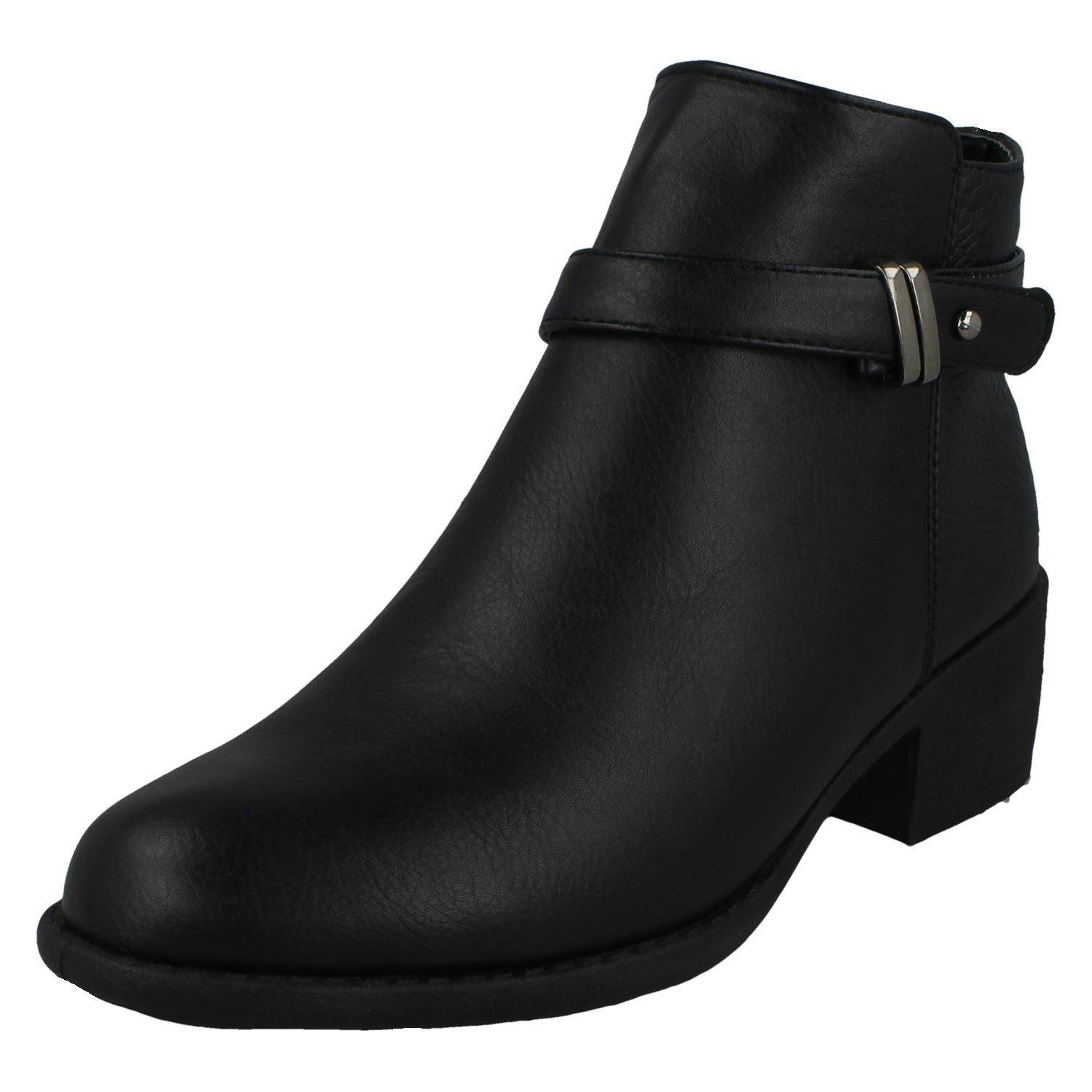 Spot On Women's Black Mid Heel Ankle Boots - Uk 6