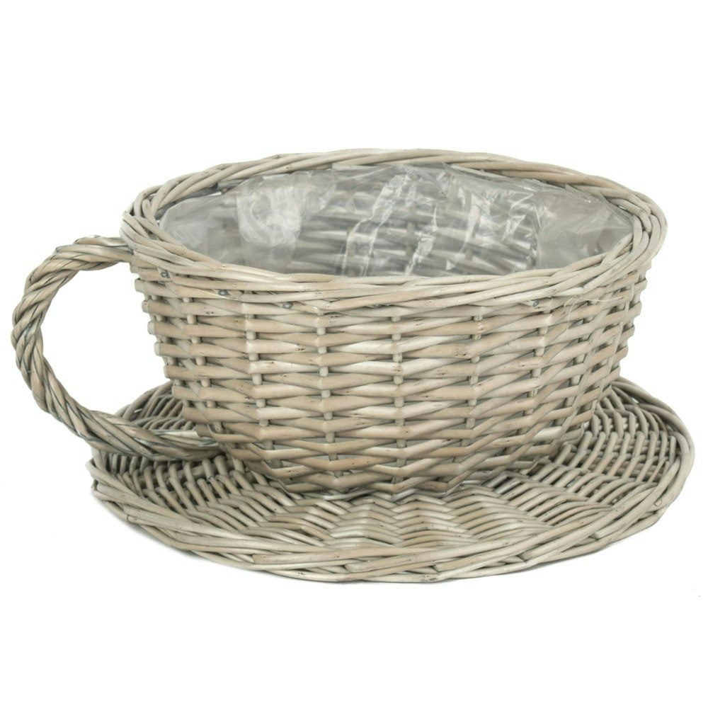 Red Hamper Antique Wash Tea Cup Wicker Planter