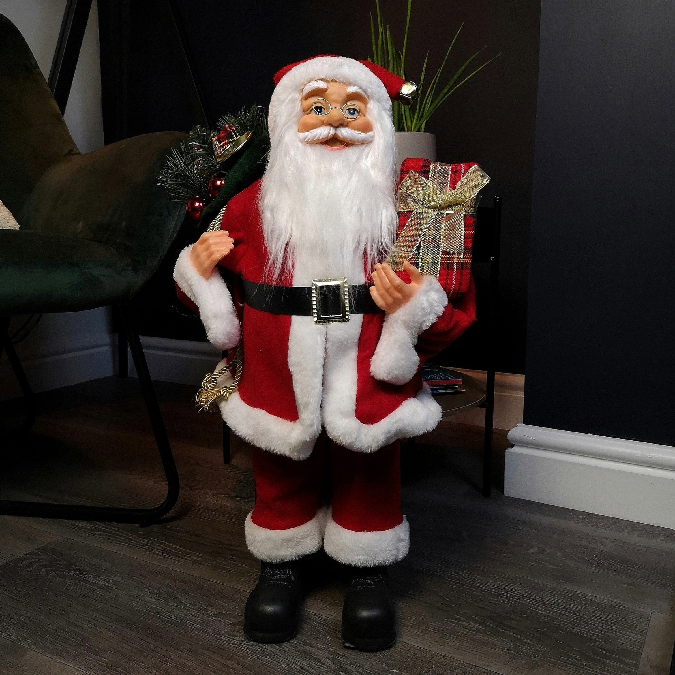 Rackhams Red/Green 60Cm Standing Santa Claus Indoor Decoration With Present And Sack