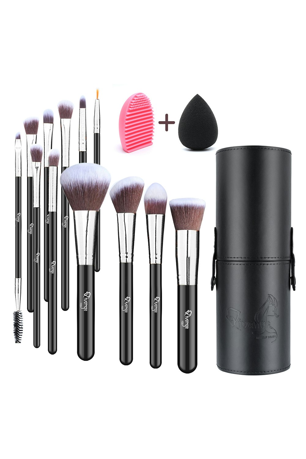 Living And Home Silver 12 Pcs Makeup Brush Set With Makeup Sponge And Brush Egg Gift Set