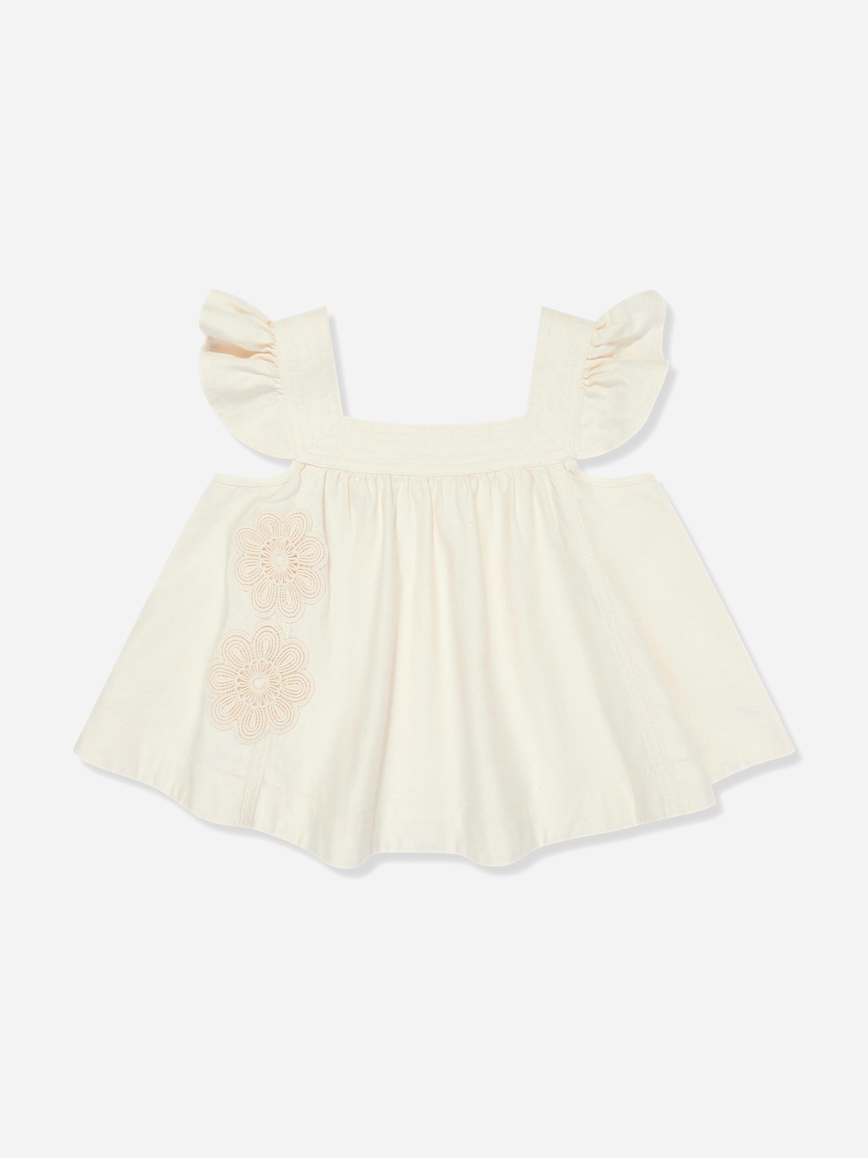 Zimmermann Girls Ivory Halliday Denim Top In - 12 Yrs
