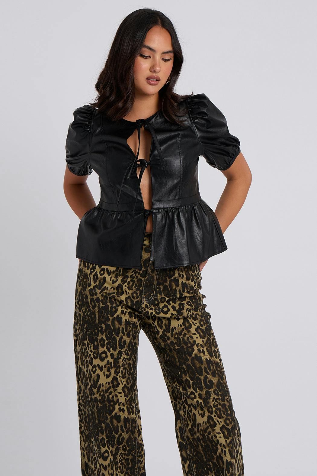 Urban Bliss Tie Front Pu Top - 14