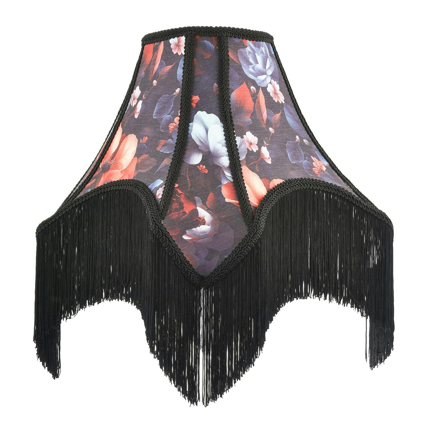 Rackhams Black Large Vintage 1920S Victorian Lamp Shade With Coloured Flowers