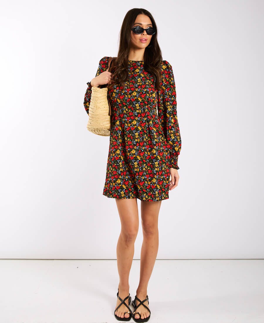 Needs No Label Red Floral Long Sleeve Mini Dress - 12
