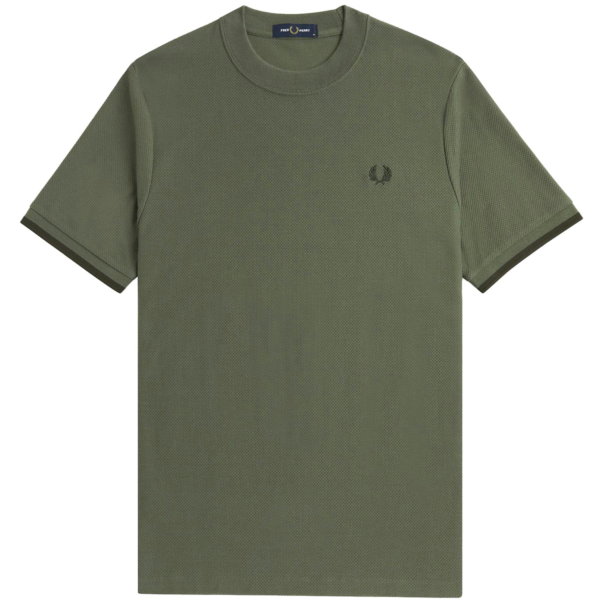 Fred Perry Green Tipped Cuff Honeycomb Pique T-Shirt - Laurel Wreath /Night - XX-Large