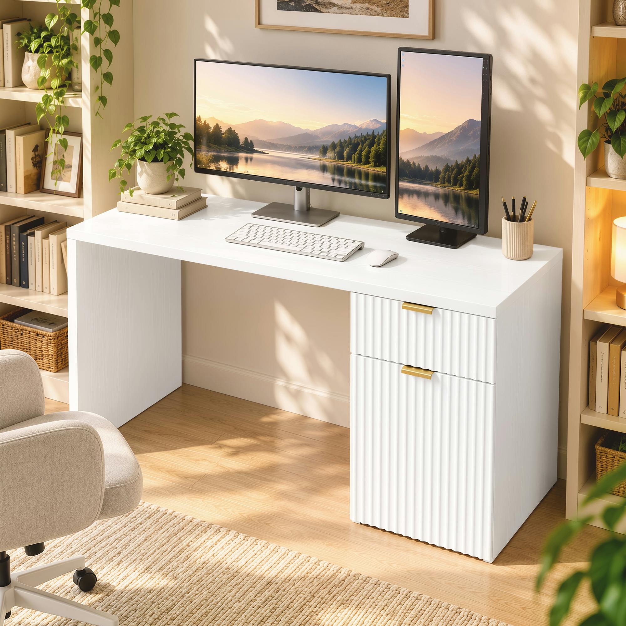 Homcom White Computer Desk With Drawer, Reversible Office Des,