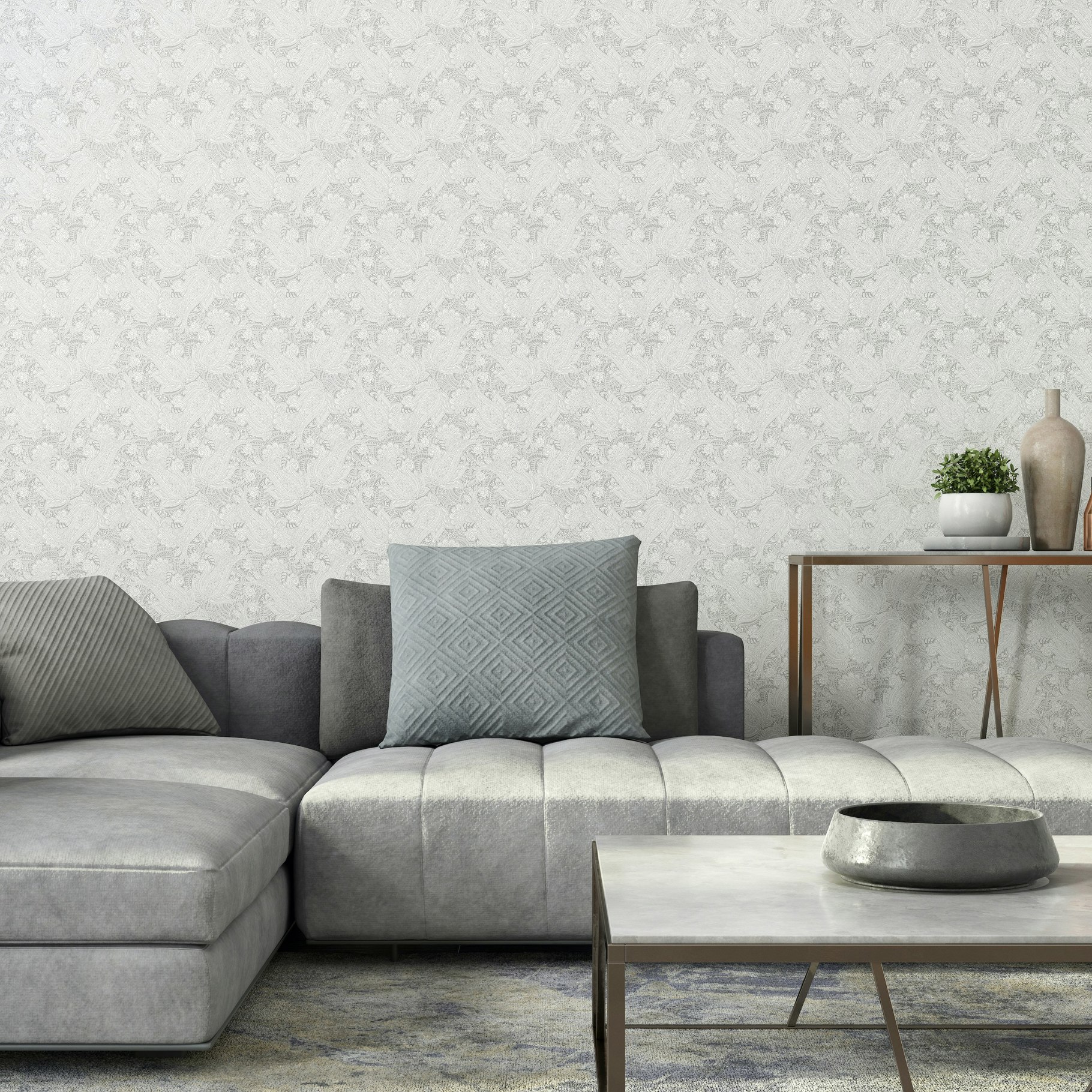 Rackhams Grey Paisley - 10M Wallpaper