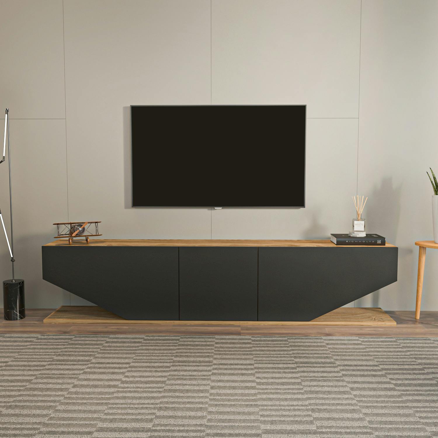 Rackhams Black Incia Modern Tv Stand Tv Unit Tv Cabinet For Tv's Up To 78" - Oud Oak