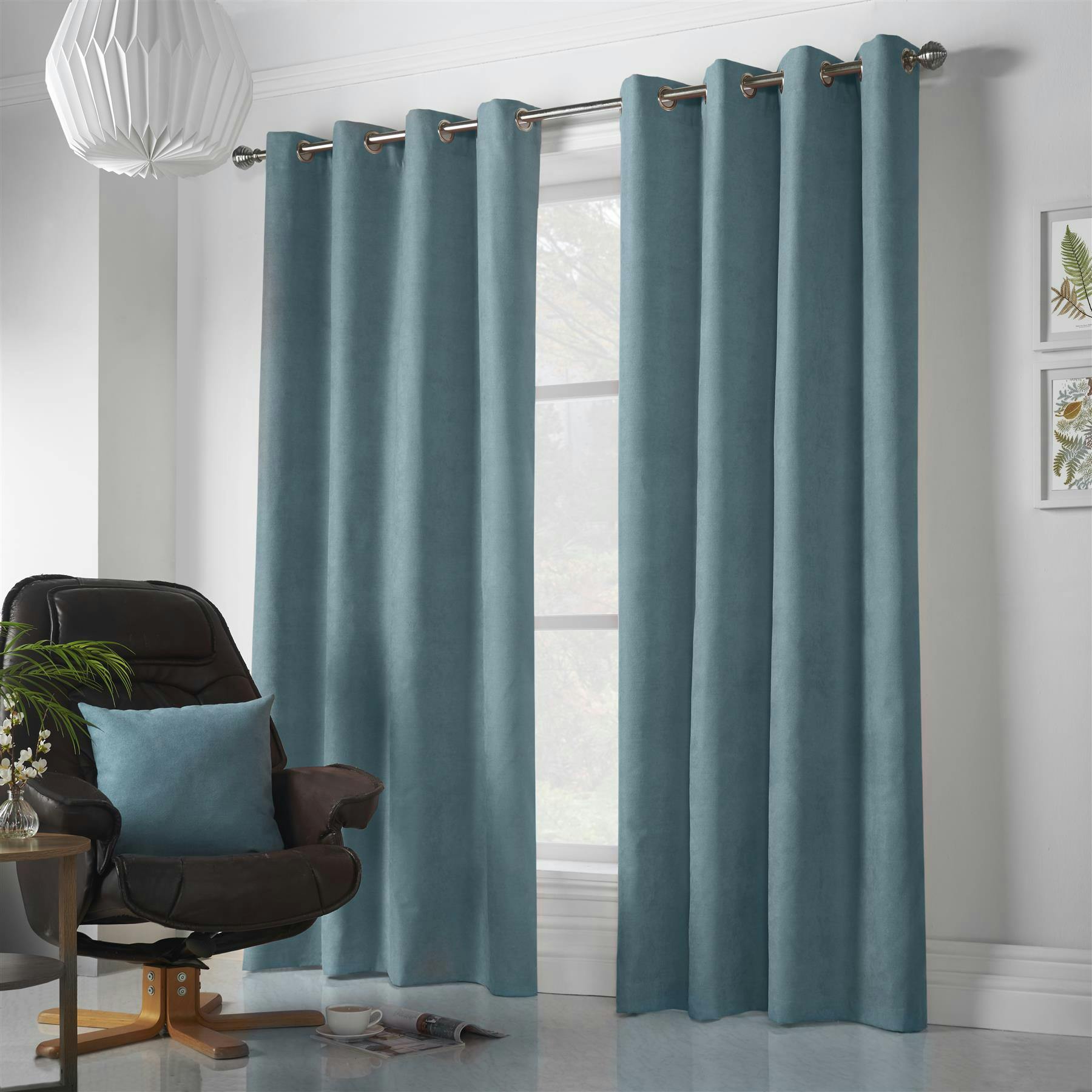 Rackhams Velvet Chenille Ring Top Curtains - Teal - 142Cm Width X 229Cm Drop