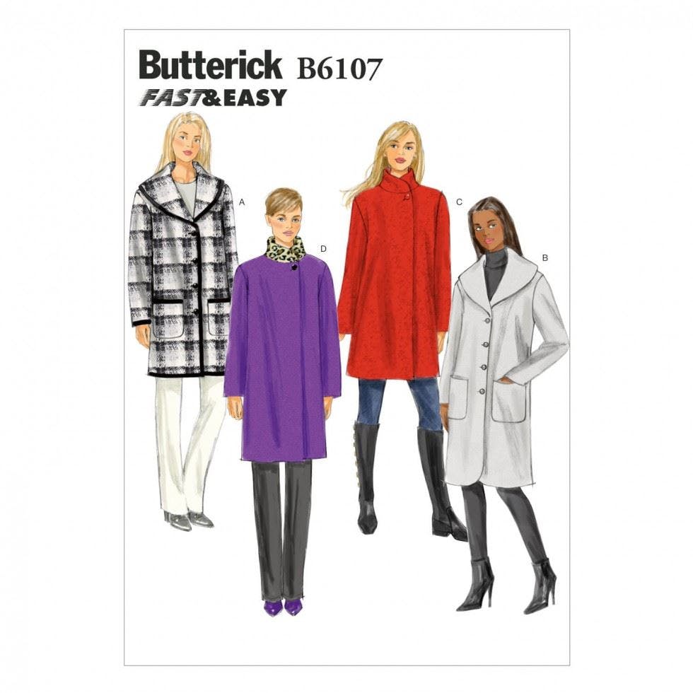 Butterick Women's Sewing Pattern 6107, Coats For Xsm-Sml-Med - Easy - Xsm-Sml-Med