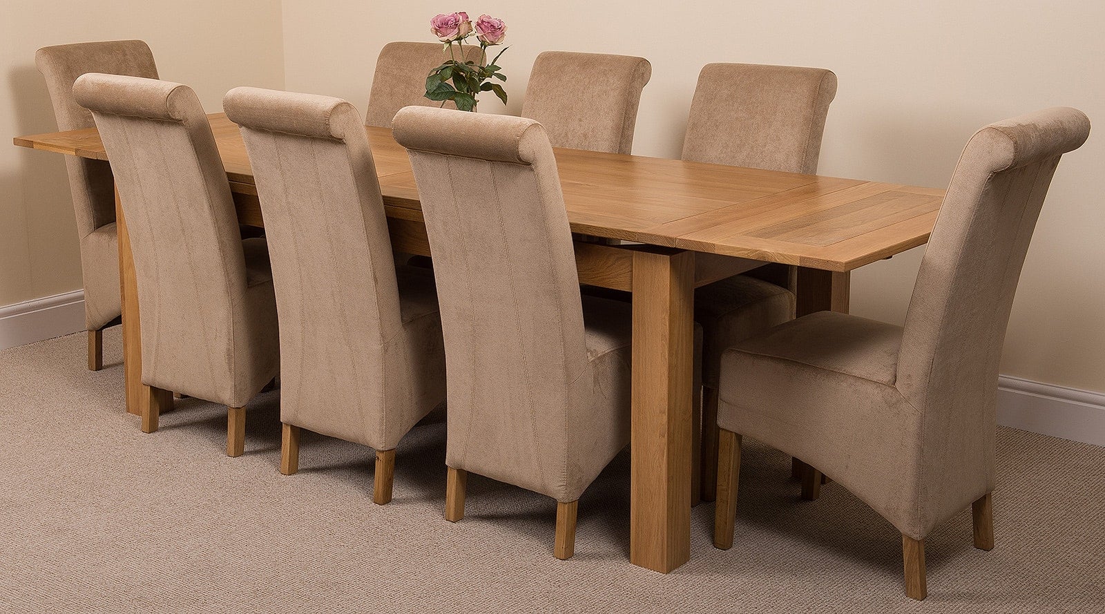 Rackhams Beige Richmond Oak Extending Dining Table With Montana Fabric Chairs - 8 Chairs Large