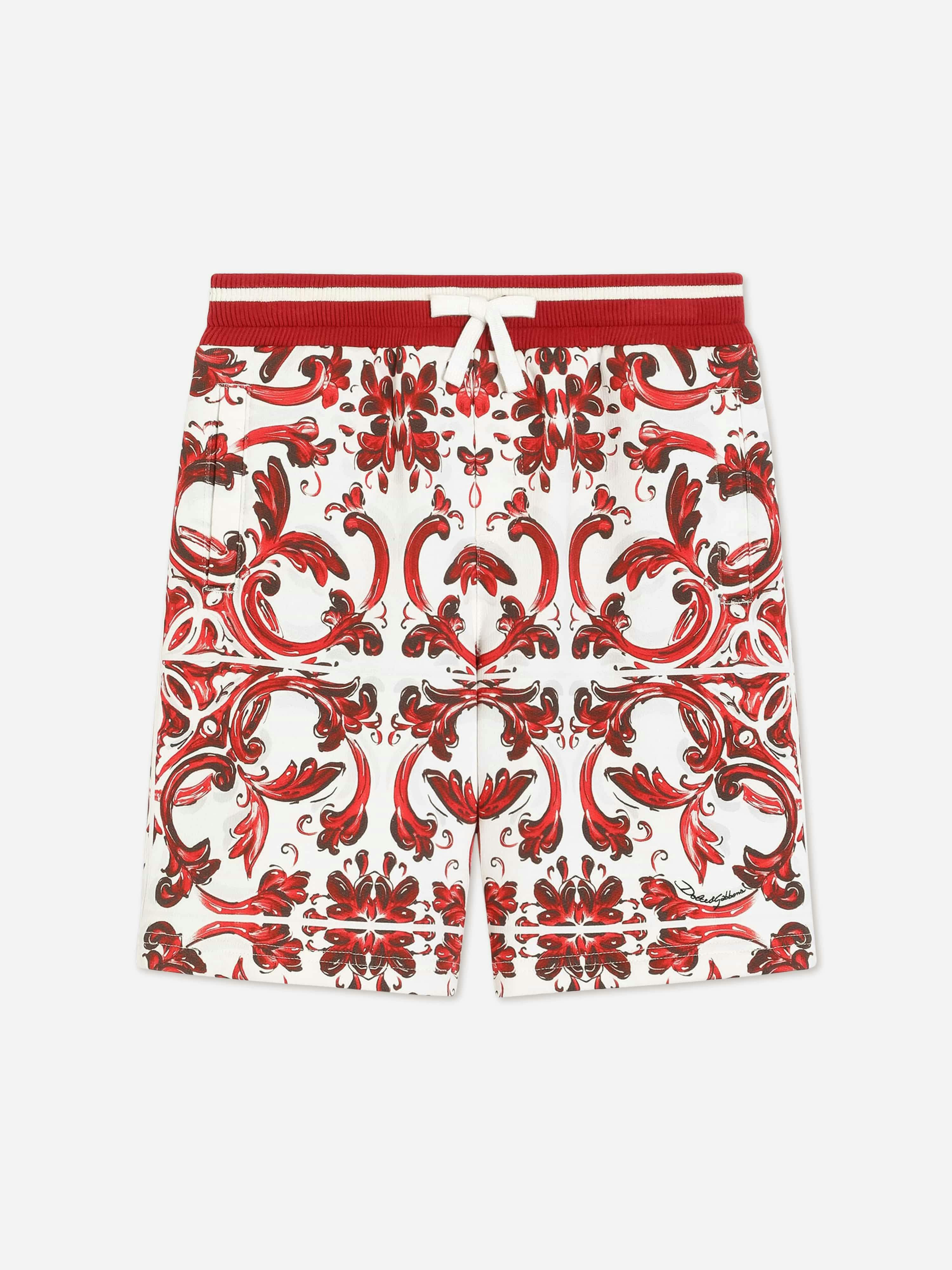 Dolce & Gabbana Kids Boys Red Dolce & Gabbana Majolica Print Bermuda Shorts In - 6 Yrs