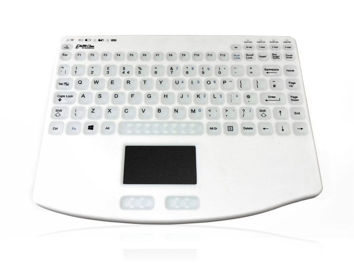 Accuratus Silver Accumed 540 Rf - Rf 2.4Ghz Wireless & Rechargeable Mini Sealed Ip67 Antibacterial Clinical / Medical Keyboard With Touchpad