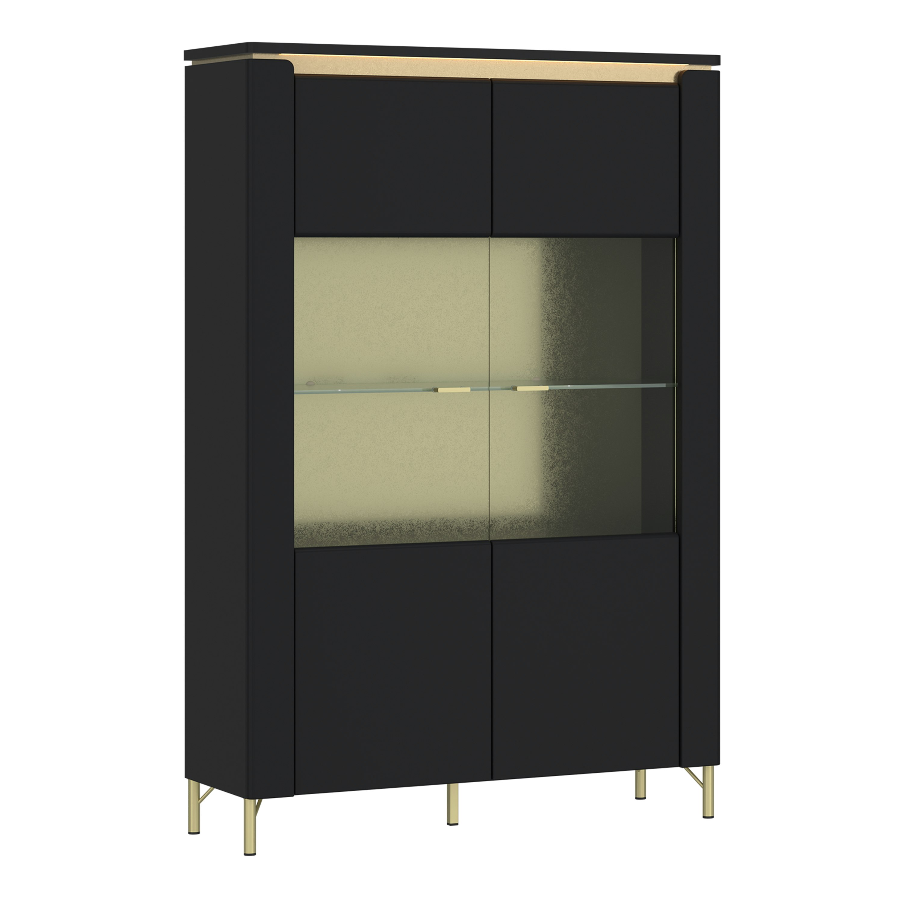Furniture To Go Black/Gold Genoa Vitrin 2 Door In Matt/ - Full Assembly Required - & - Matt