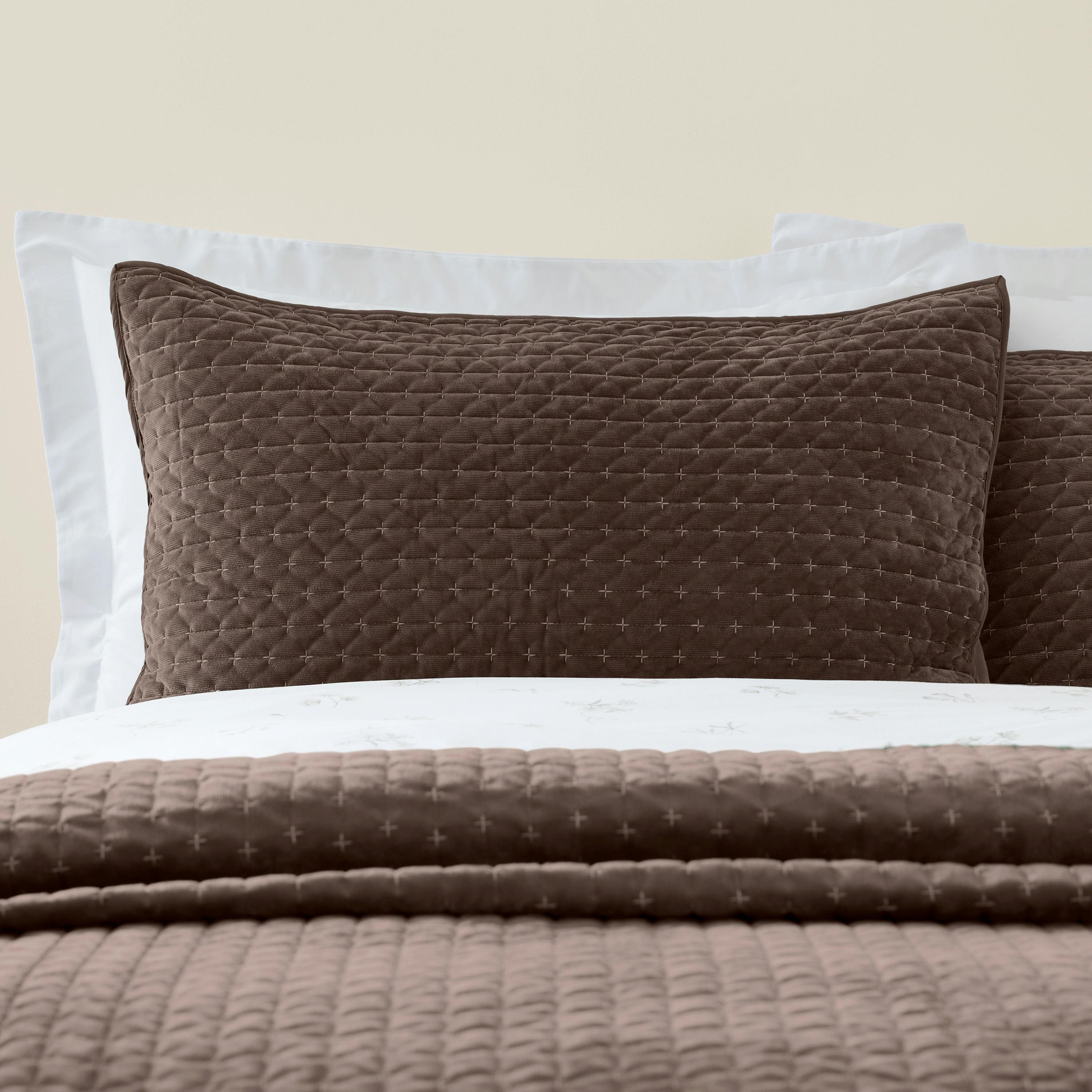 Bianca Attica Velvet Embroidered Pillow Sham Pair Chocolate - Chocolate