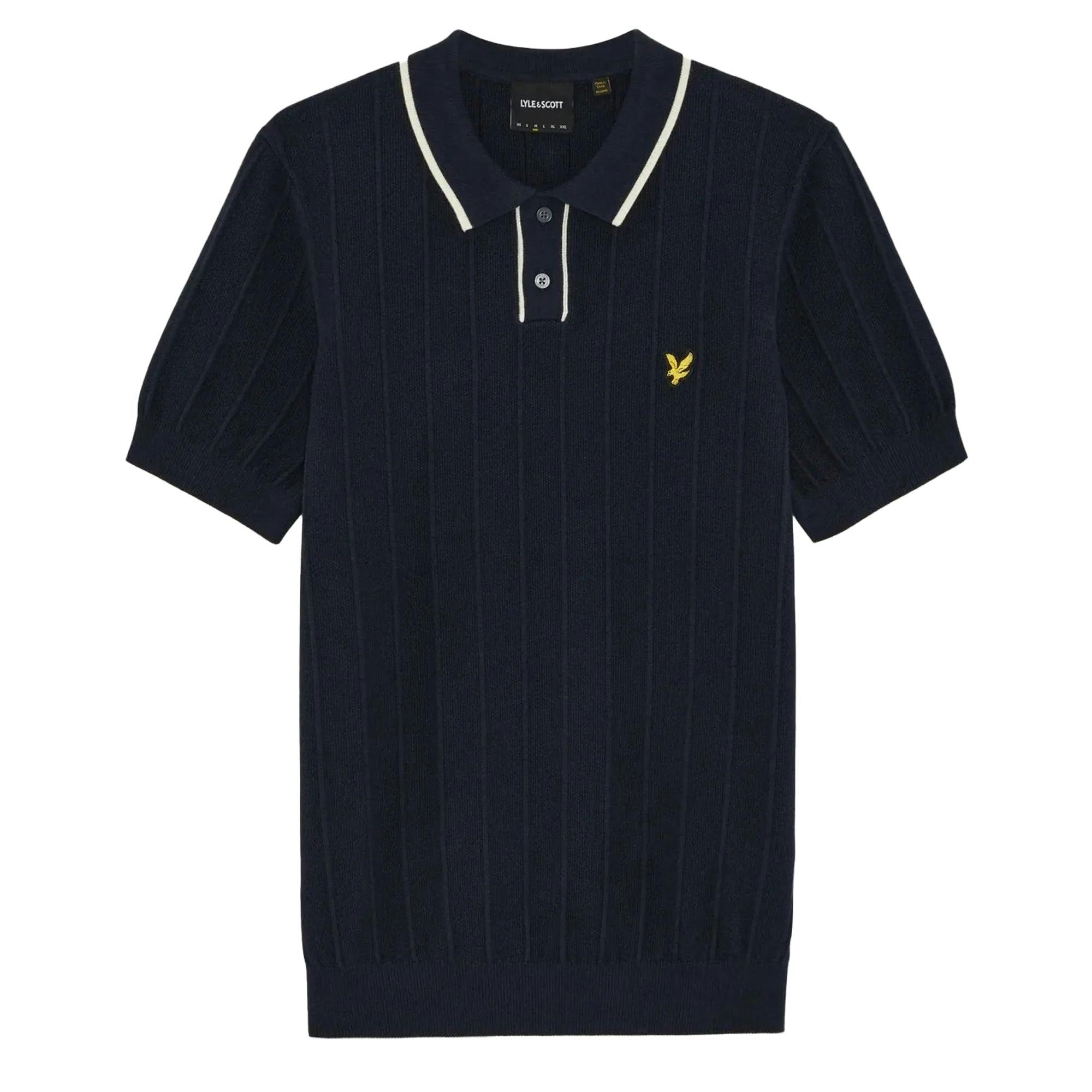 Lyle & Scott Dark Pique Tipped Knitted Polo Shirt Navy - M