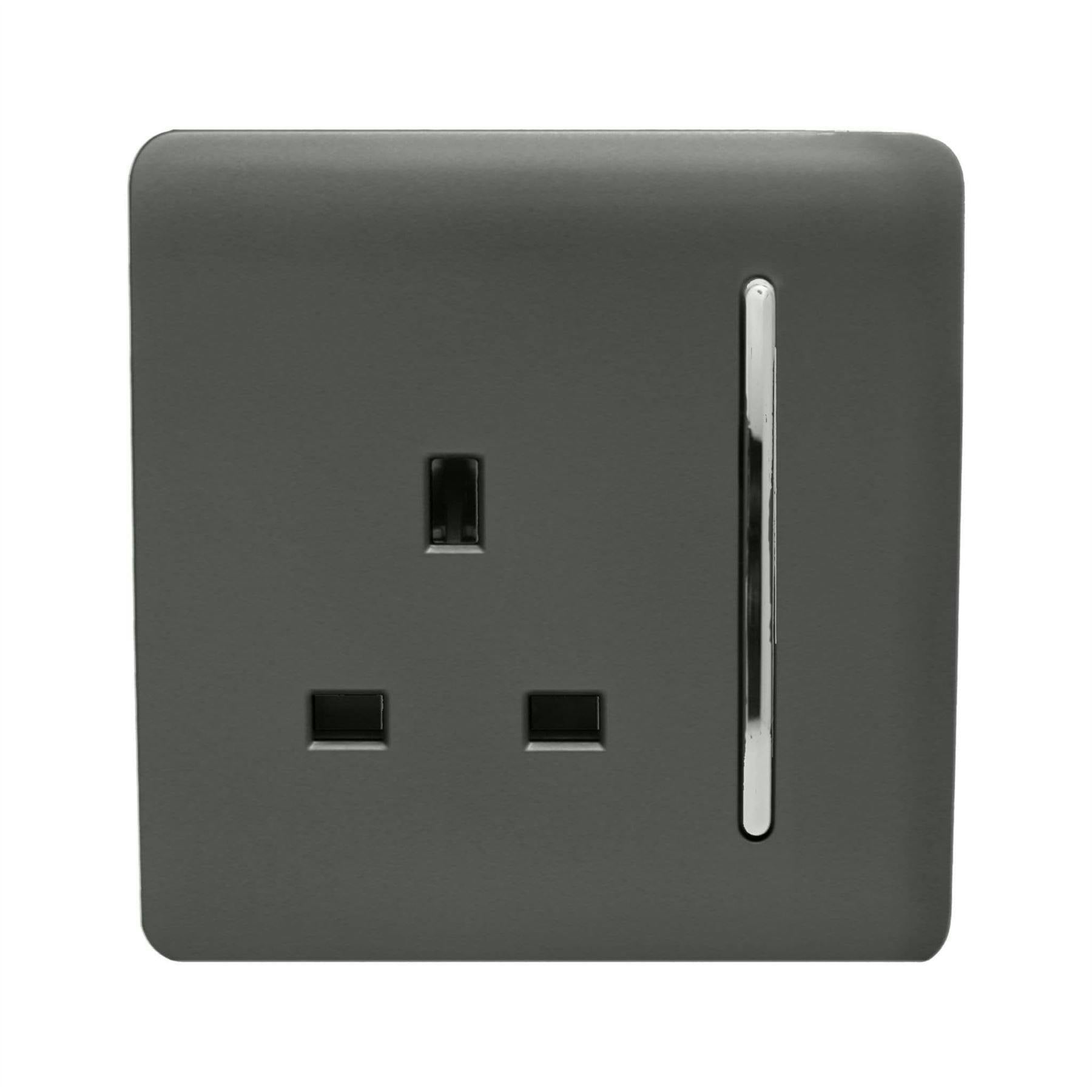 Trendi 1 Gang Artistic Modern Glossy 13 Amp Switched Tactile Plug Socket Charcoal - Image 7