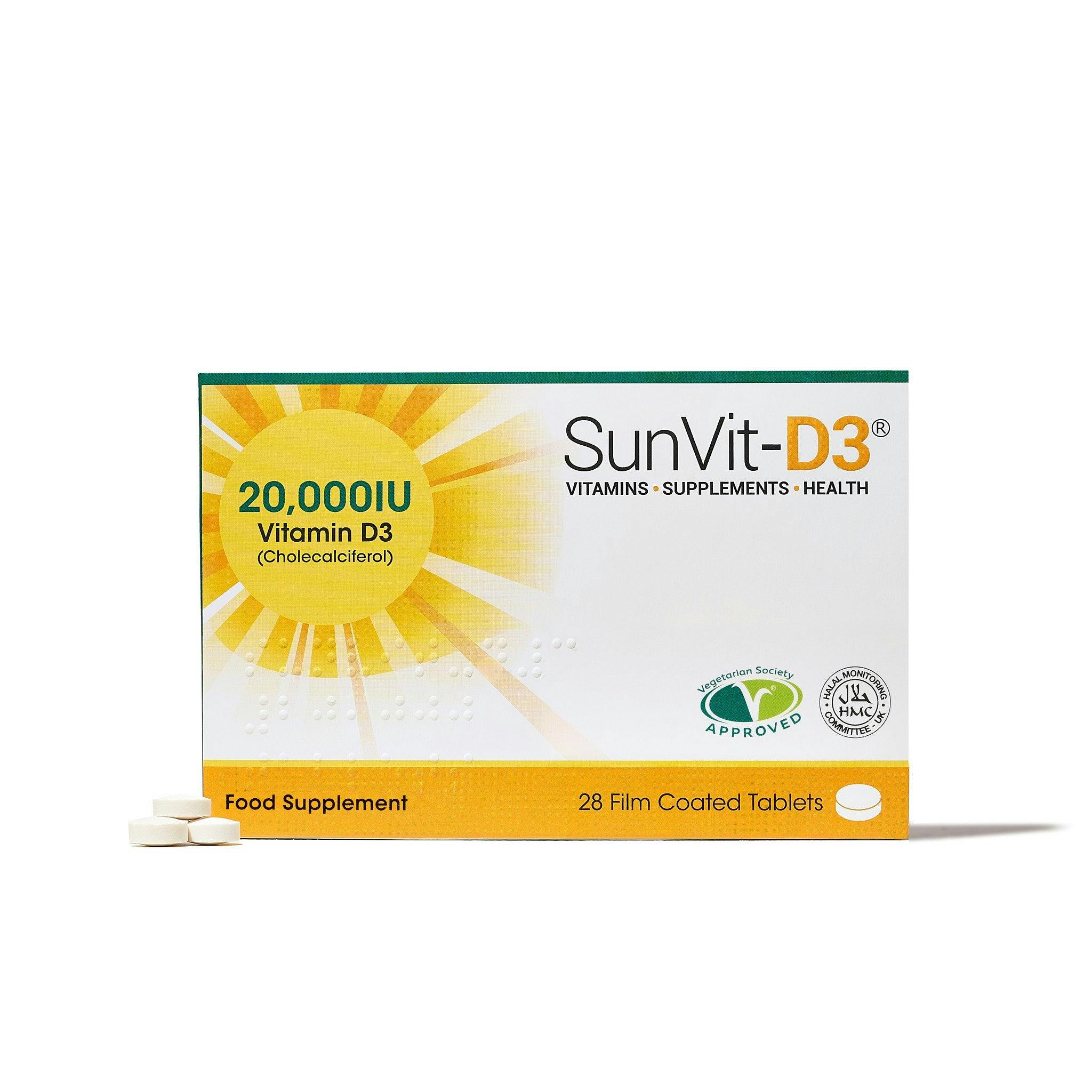 Sunvit-D3 20,000Iu (500Μg) 28, High Strength Weekly Vitamin D3 Tablets For Adults