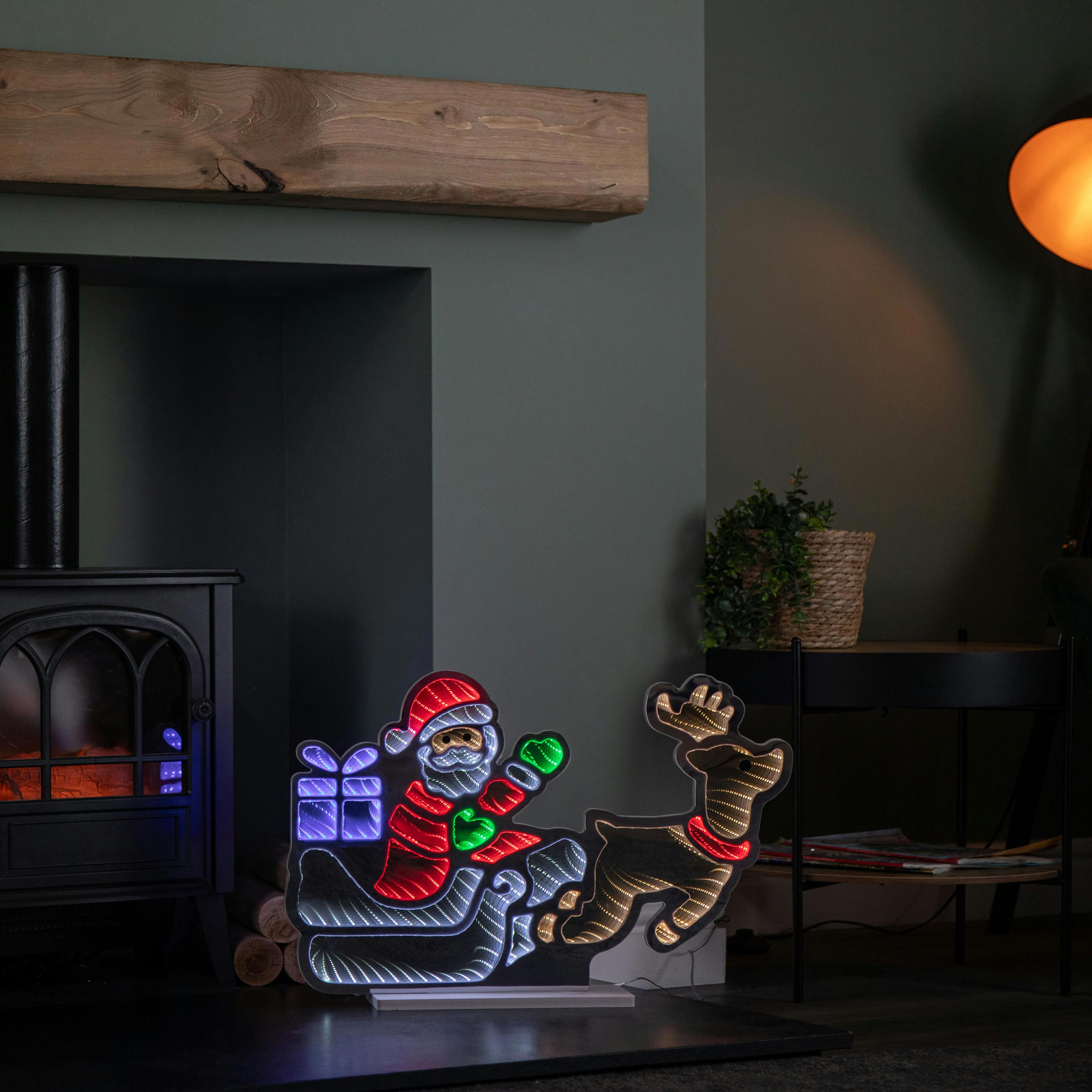 Premier 60Cm Light Up Santa In Sleigh With Present Christmas Infinity Mirror With Multi-Coloured Leds - Image 3
