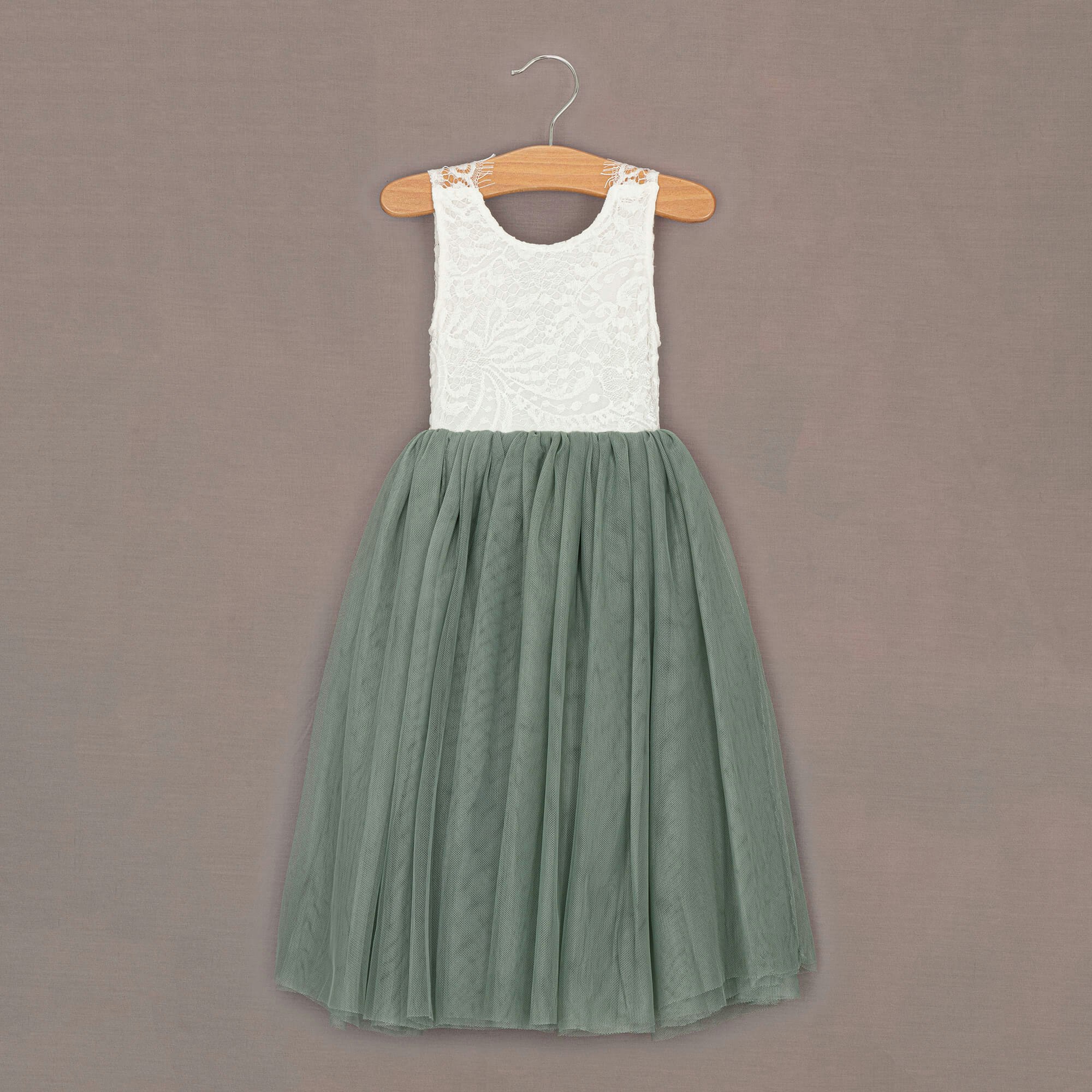 Uk Flower Girl Boutique Girls Green Uk Flower Boutique Bohemian Classic Dress - Sage - 11/12 Years