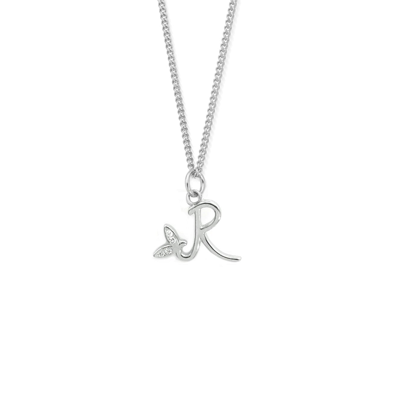 Say It With Silver Dainty Winged Initial Charm Necklace - Sterling - R