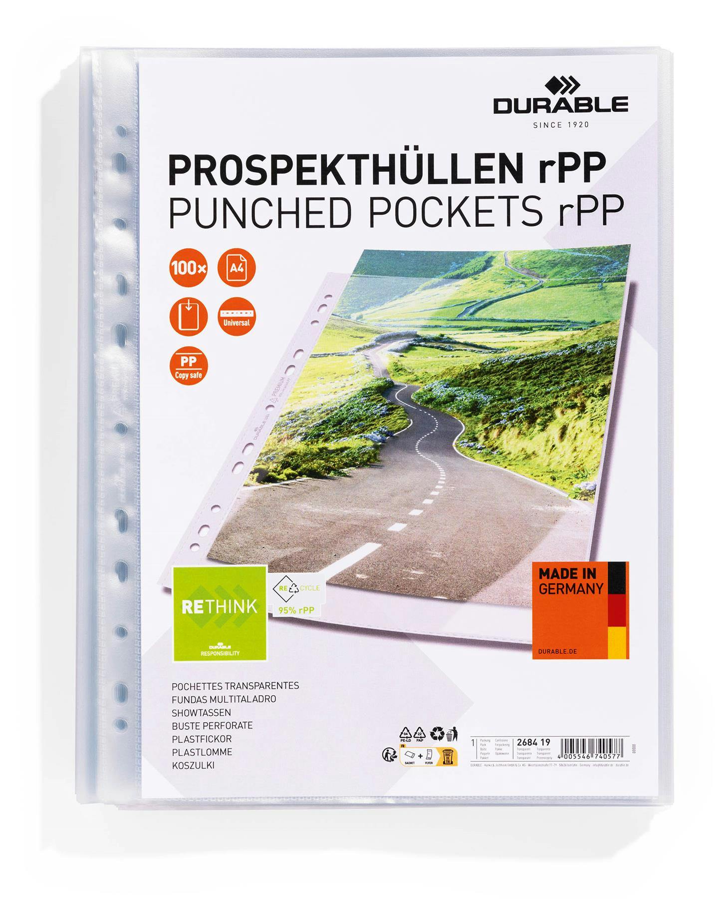 Rackhams Recycled Punched Pocket Premium Sleeve Wallets | Box Of 100 | A4 Clear