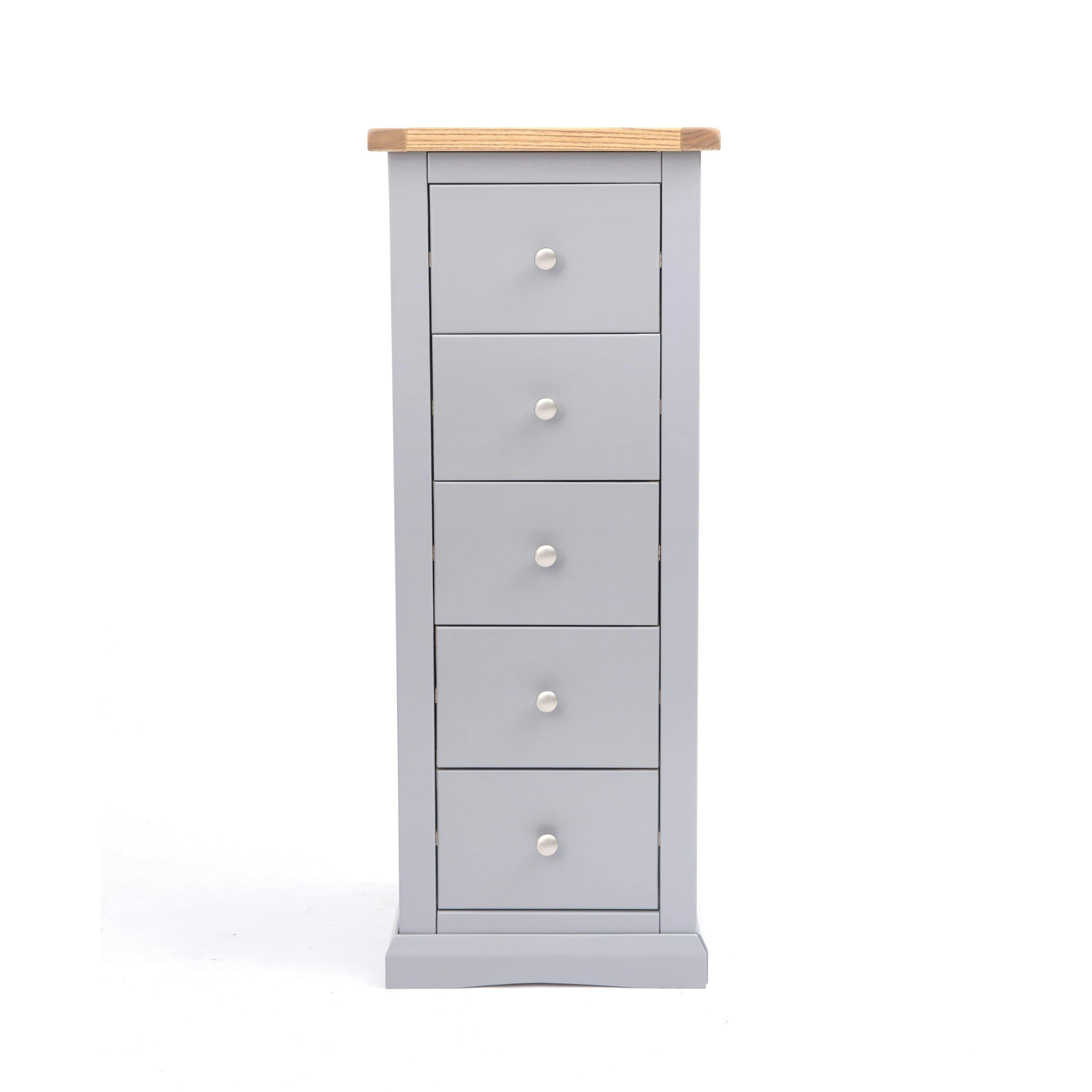 Rackhams Grey Rocca 5 Drawer Narrow Chest Of Drawers Chrome Knob