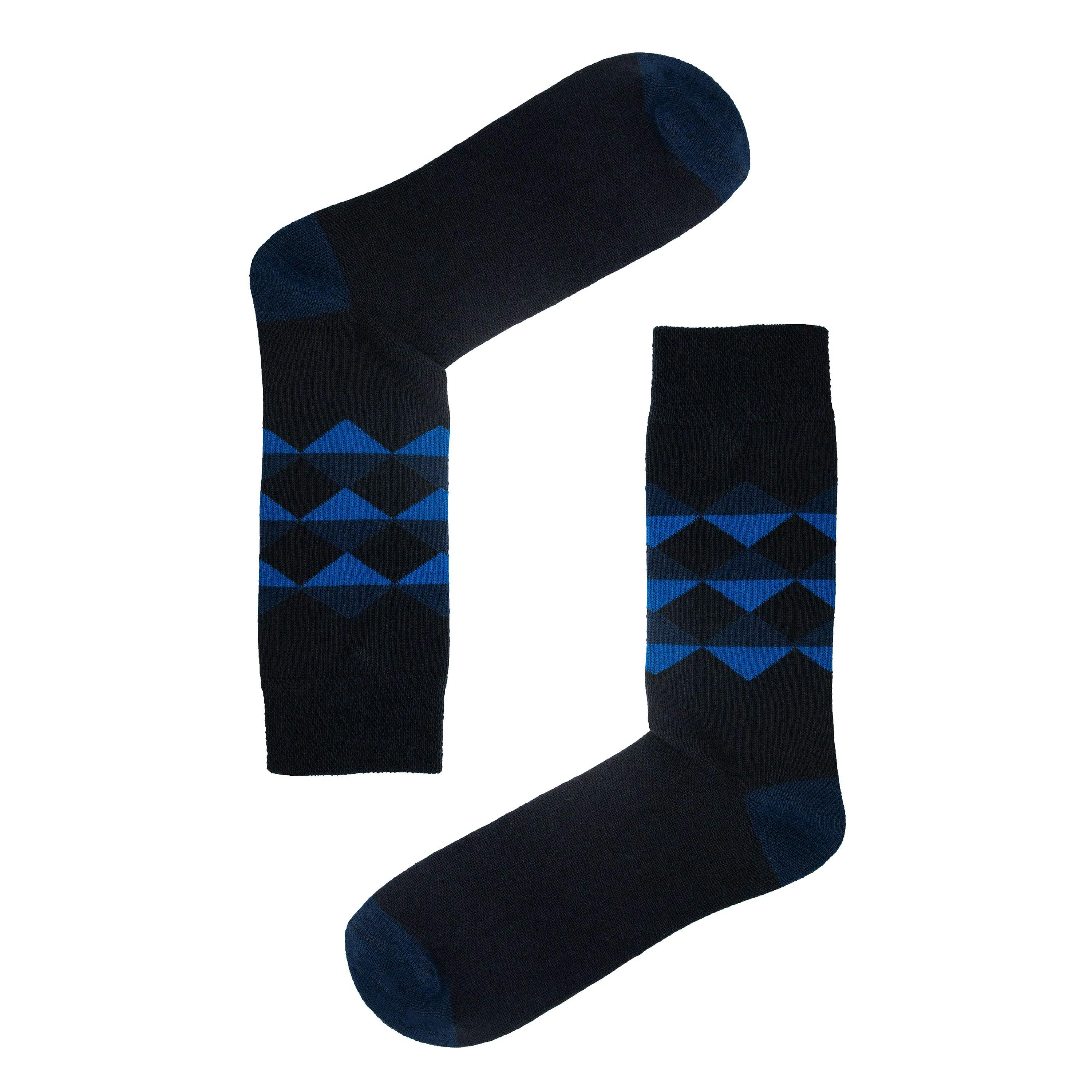 Jemsox Men's Diamond Pattern Organic Cotton Socks | Soft Comfort Top - Navy - Large / Eur 43-46 / Uk 9-12