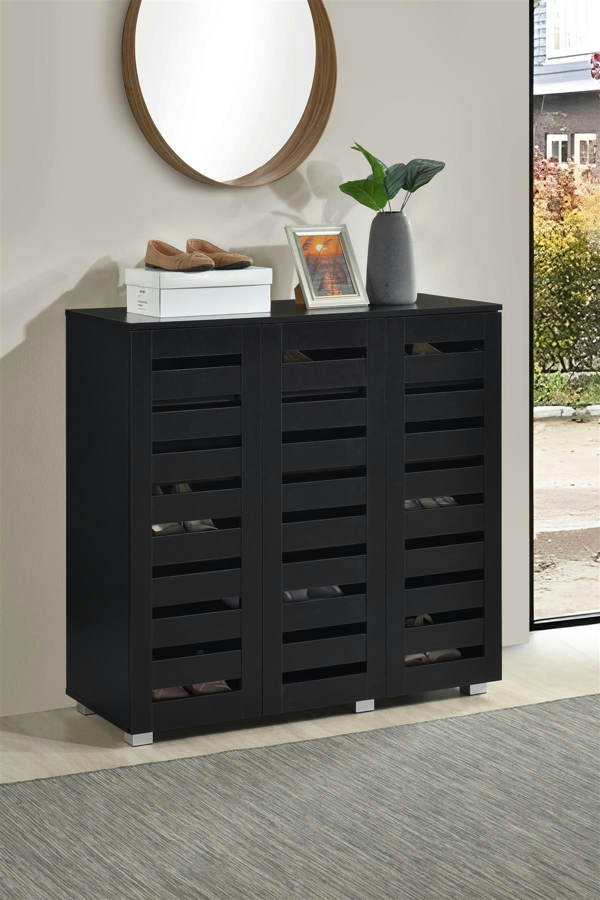 Rackhams Black Euston Modern 3 Door Shoe Storage Cabinet