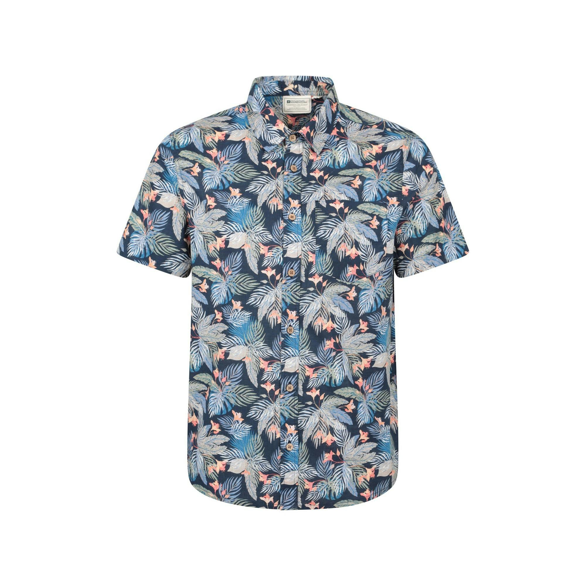 Mountain Warehouse Men's Blue Tropical Short-Sleeved Shirt - Xl - 100% Cotton