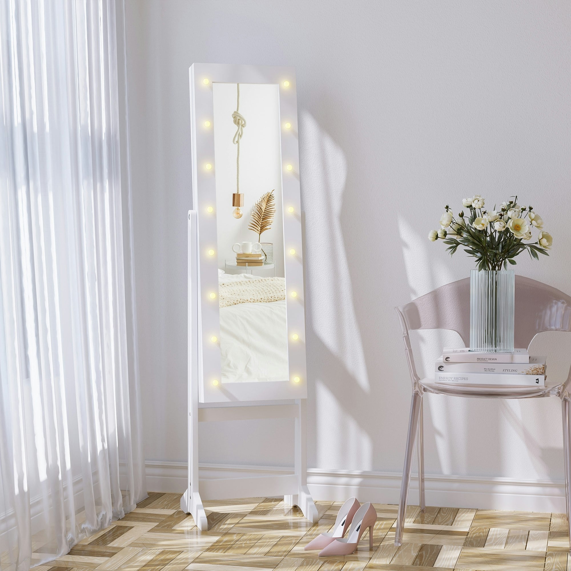 Homcom Free Standing Led Mirrored Jewelry Cabinet Armoire Floor Organiser