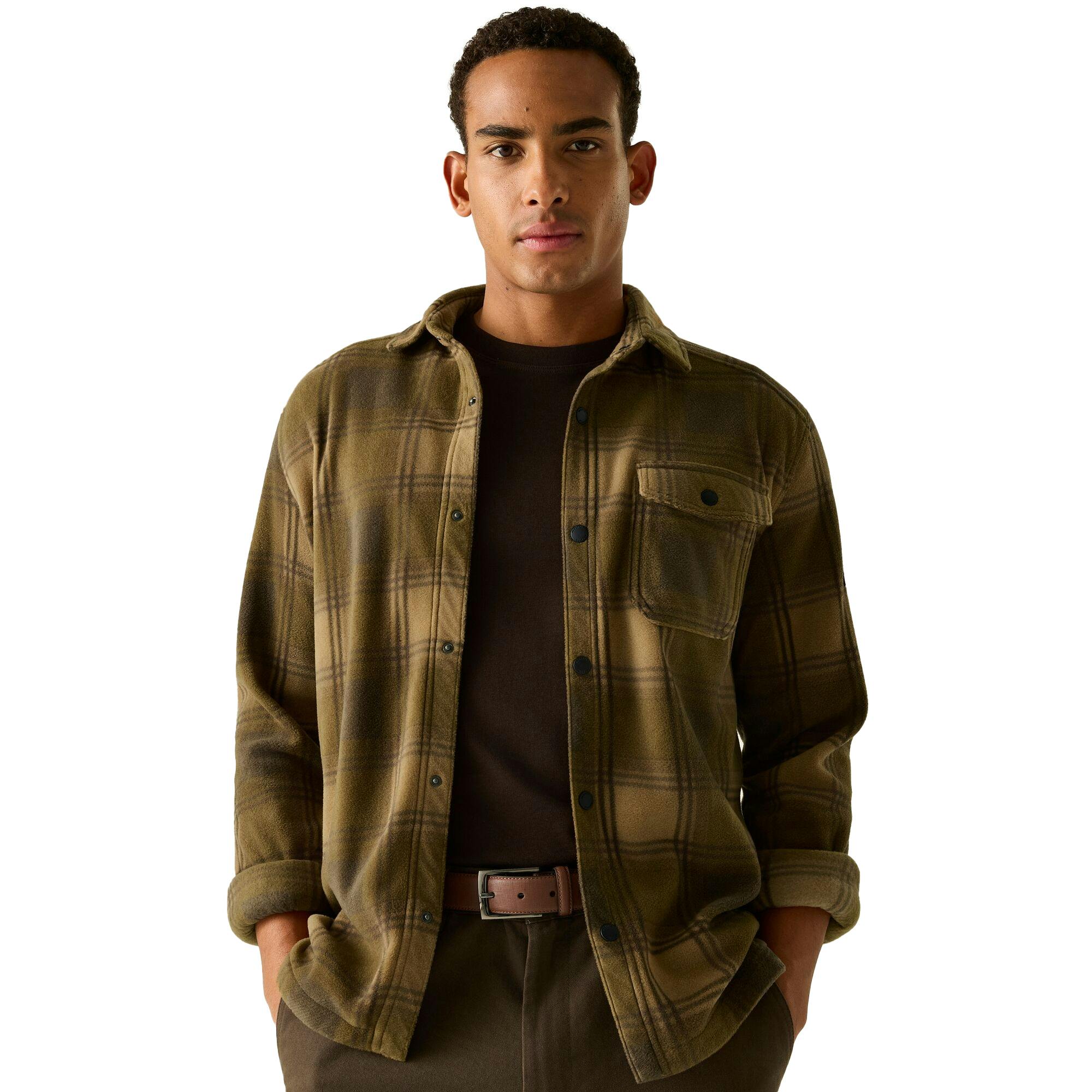 Regatta (L, Rich Tan/Coffee Grounds) Mens Frankie Checked Fleece Shirt - Image 2