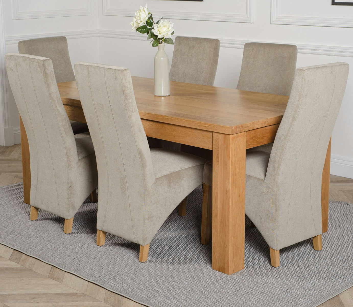 That's Furniture Grey Dakota Large Oak Dining Table With Lola Fabric Chairs - 6 Chairs