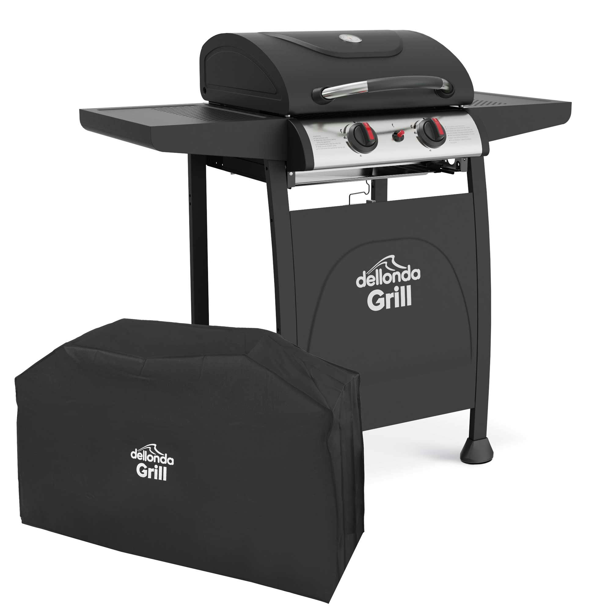 Dellonda Black 2 Burner Gas Bbq Grill With Piezo Ignition, Built-In Thermometer & Water-Resistant Cover, /Stainless Steel - Dg227