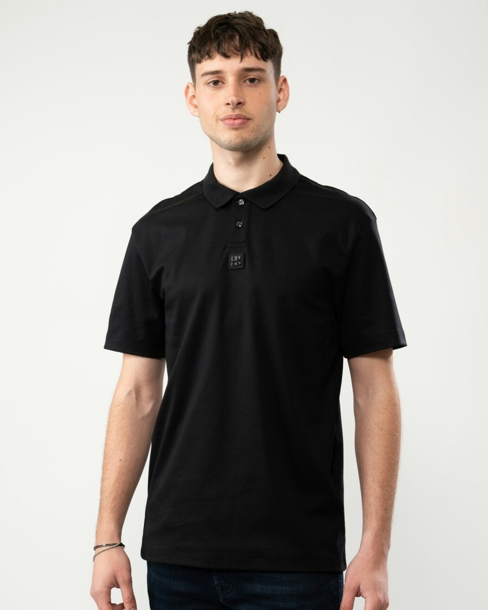 Hugo Men's Black Deabono Interlock Cotton Polo Shirt With Stacked Logo - 001 - 001 - L