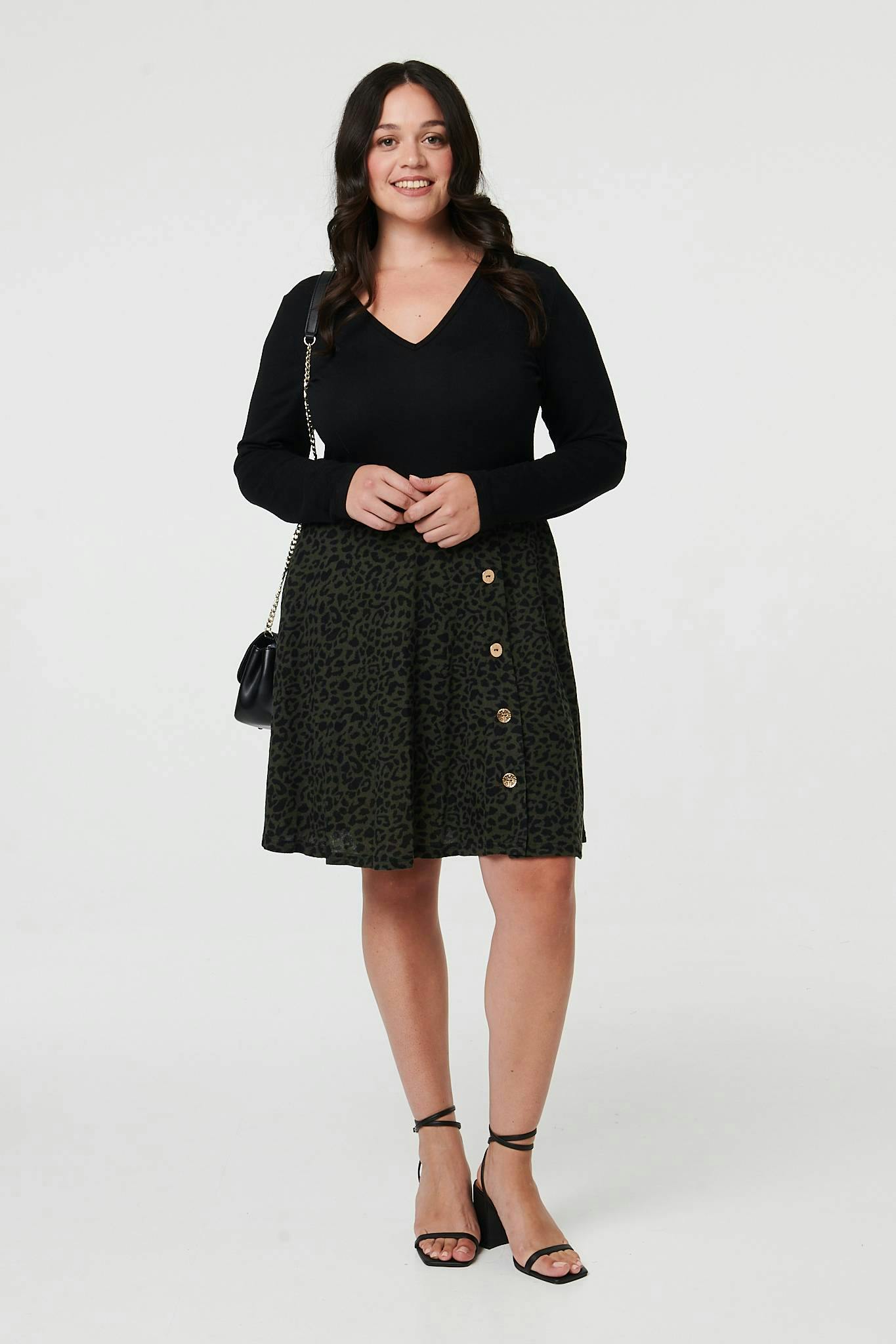Izabel London Black Curve Animal Print Short Skater Dress - 20