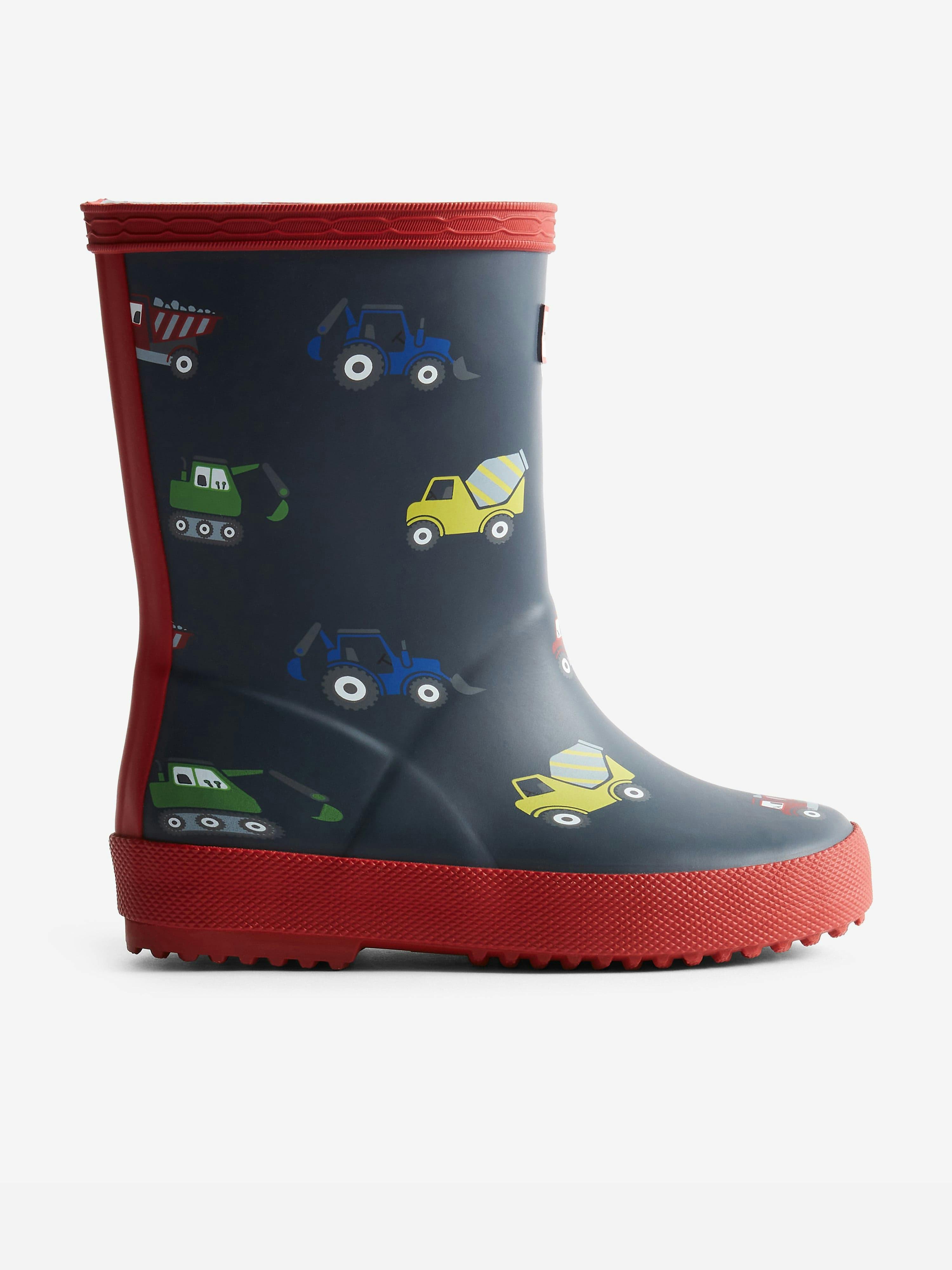 Hunter Boys First Construction Print Wellington Boots In Navy - Navy - Eu 21 Uk 4