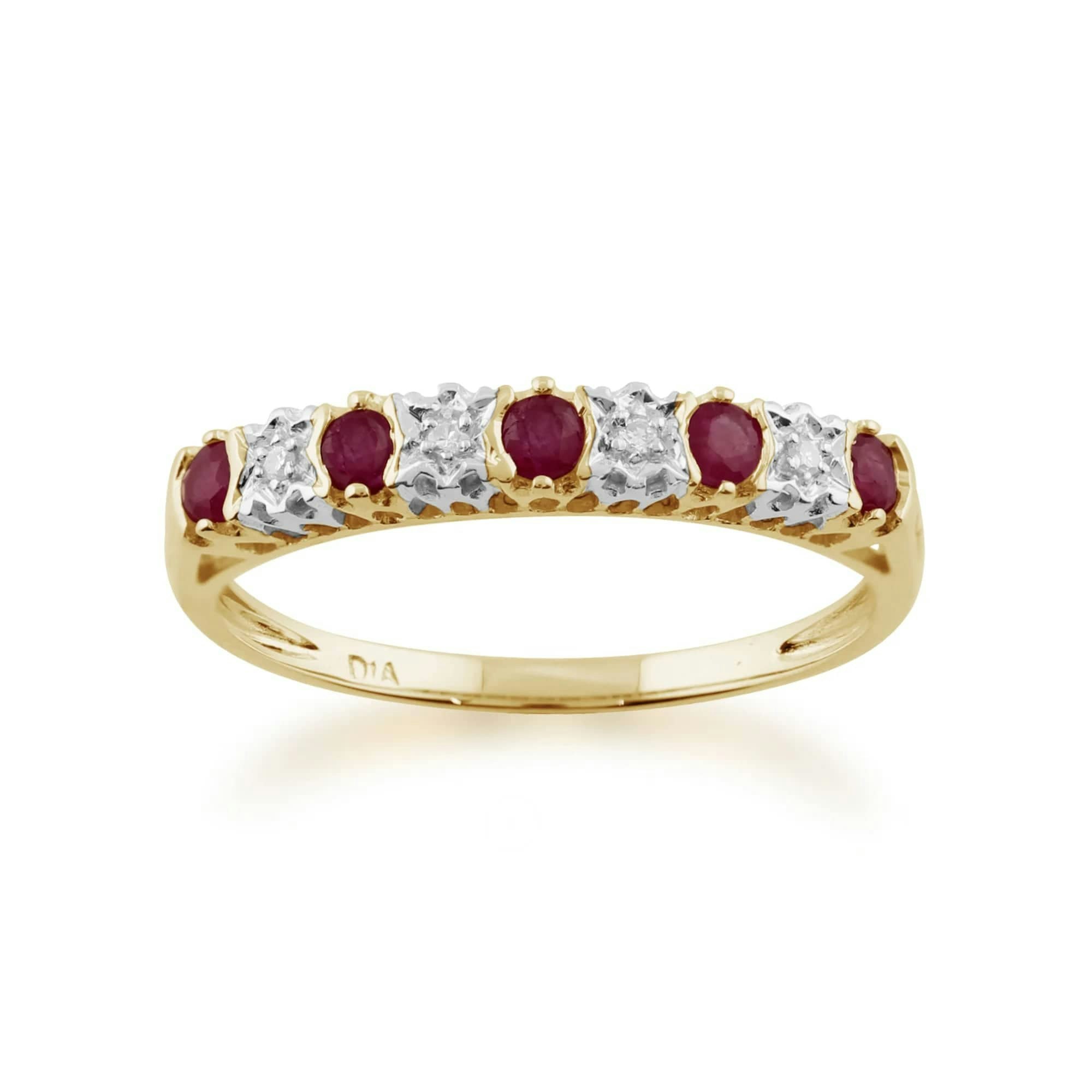 Gemondo Yellow/Gold Classic Ruby & Diamond Half Eternity 9Ct Ring - M