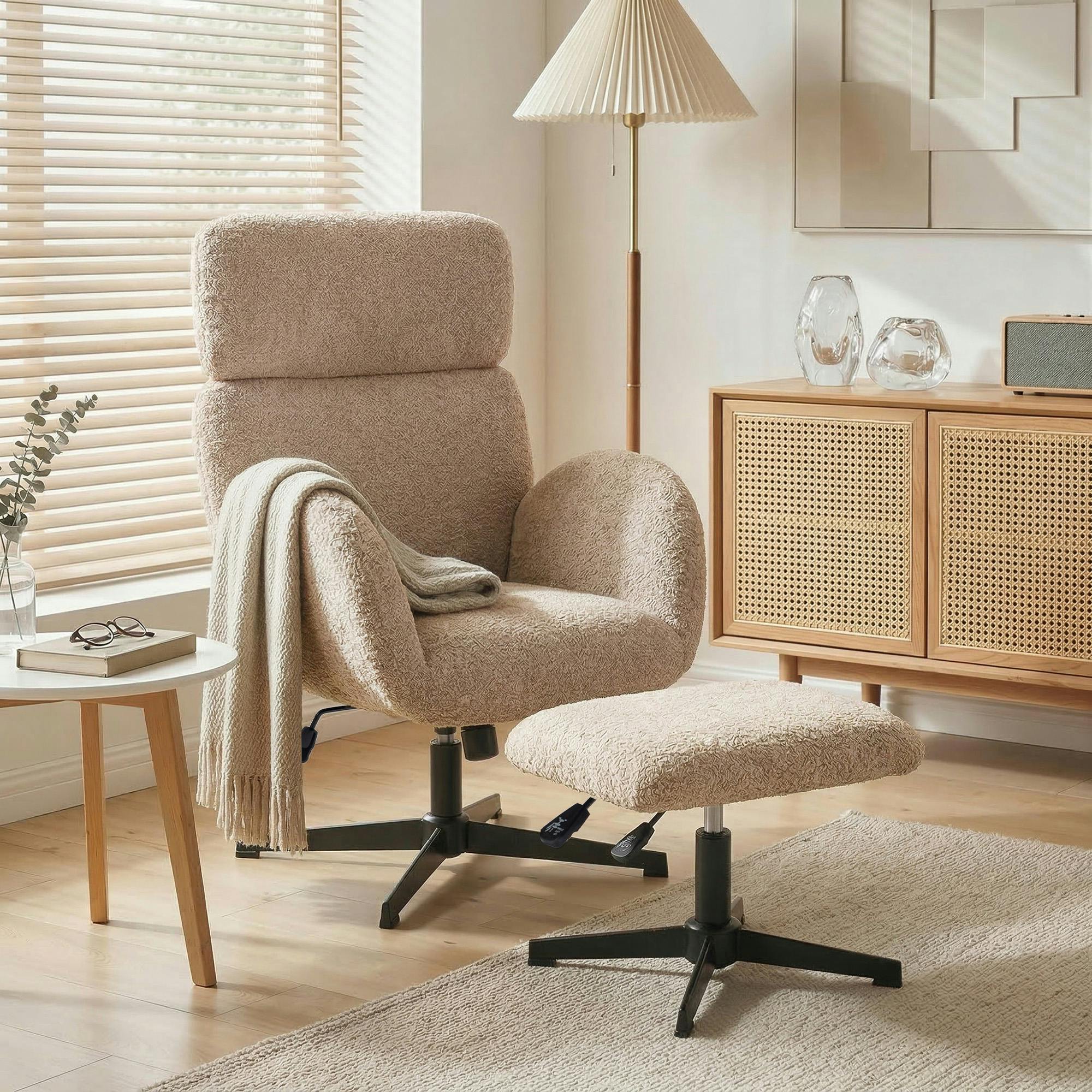 Rackhams Light/Brown Swivel Armchair With Footstool, Rocking Accent Chair